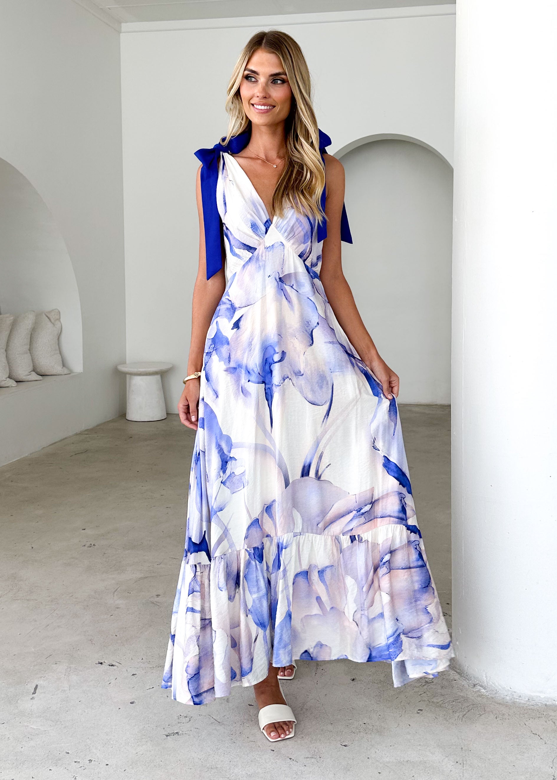 Havannah Tie Midi Dress - Lapis Flame