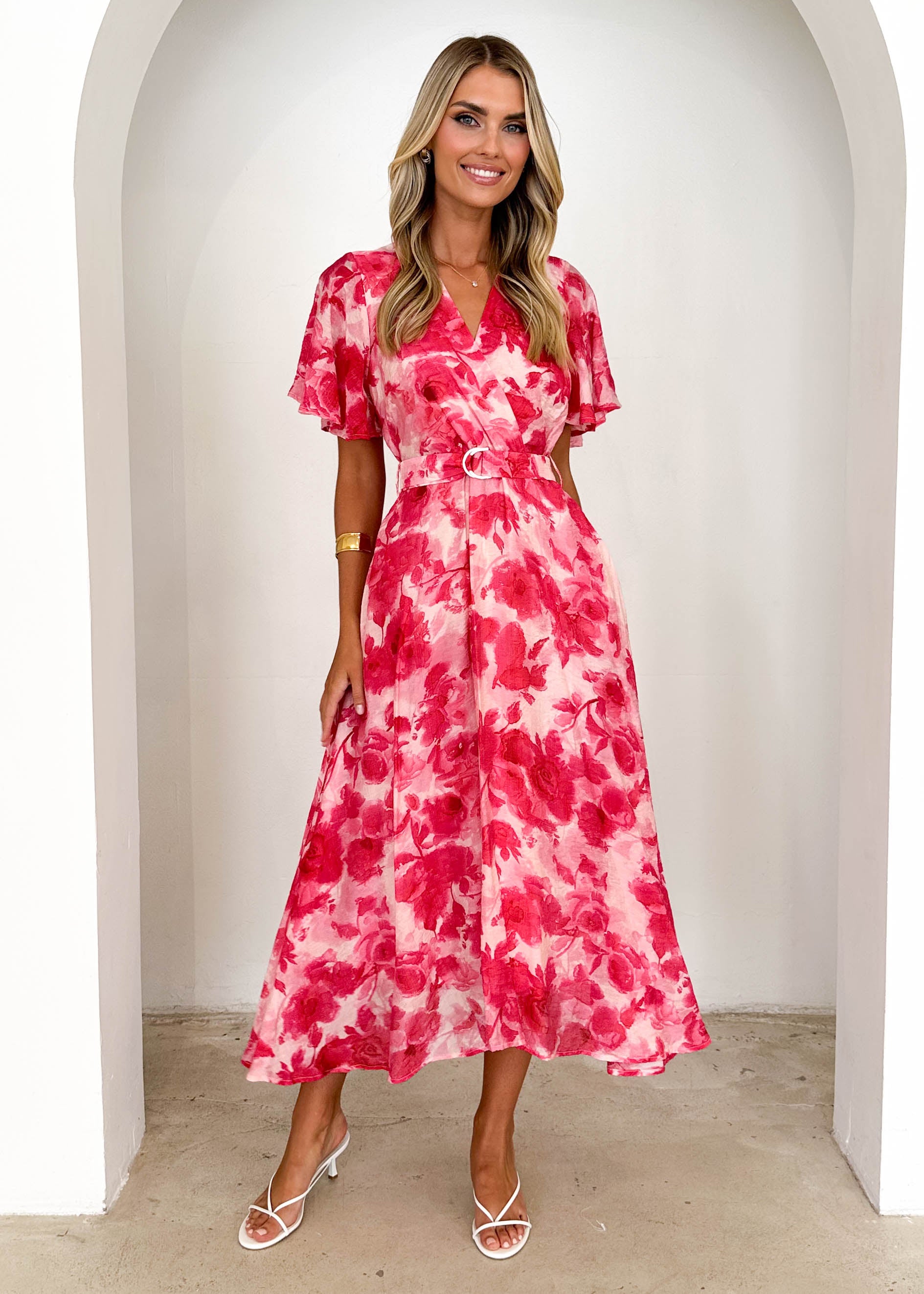 Nakiyah Midi Dress - Red Floral