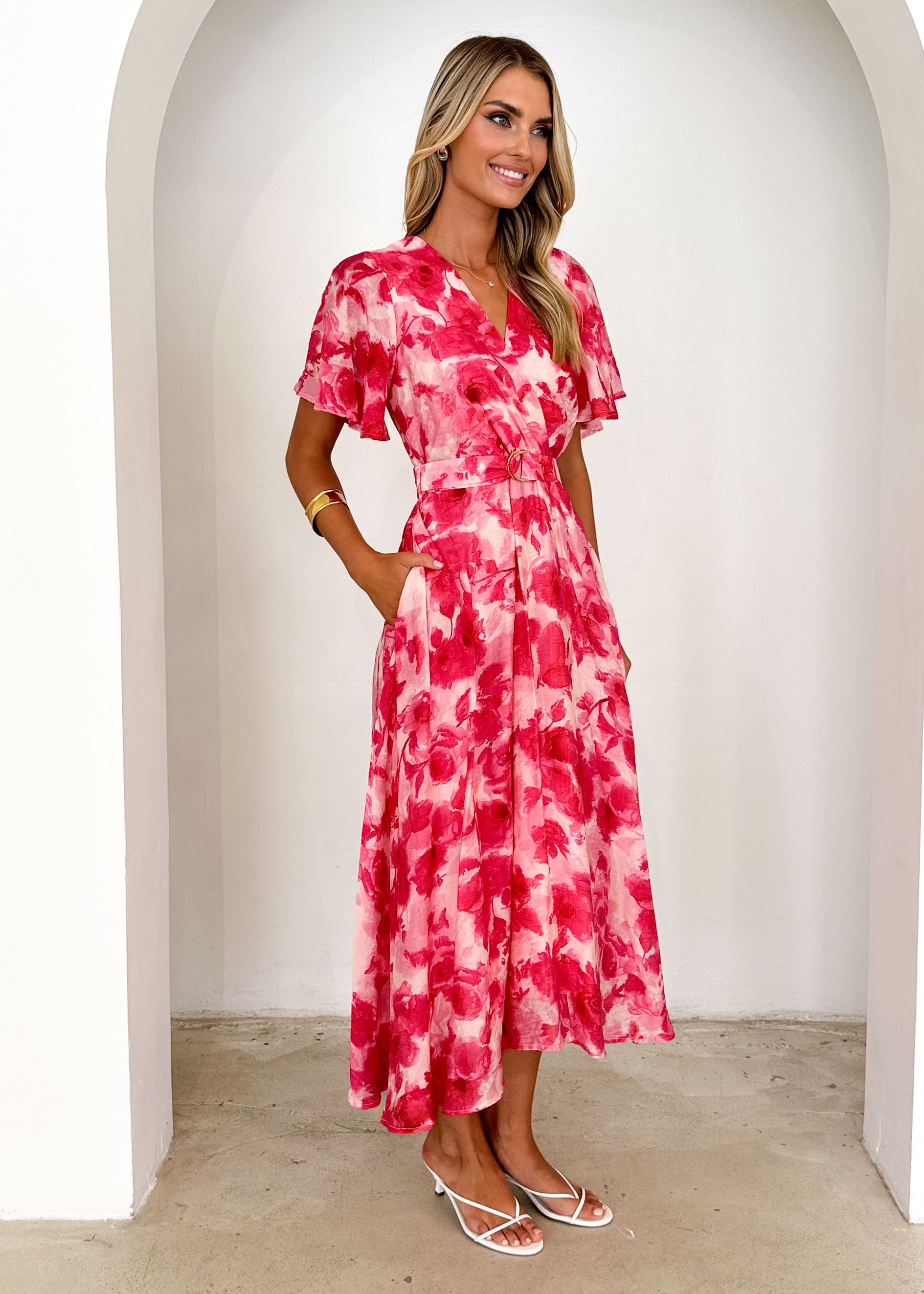 Nakiyah Midi Dress - Red Floral