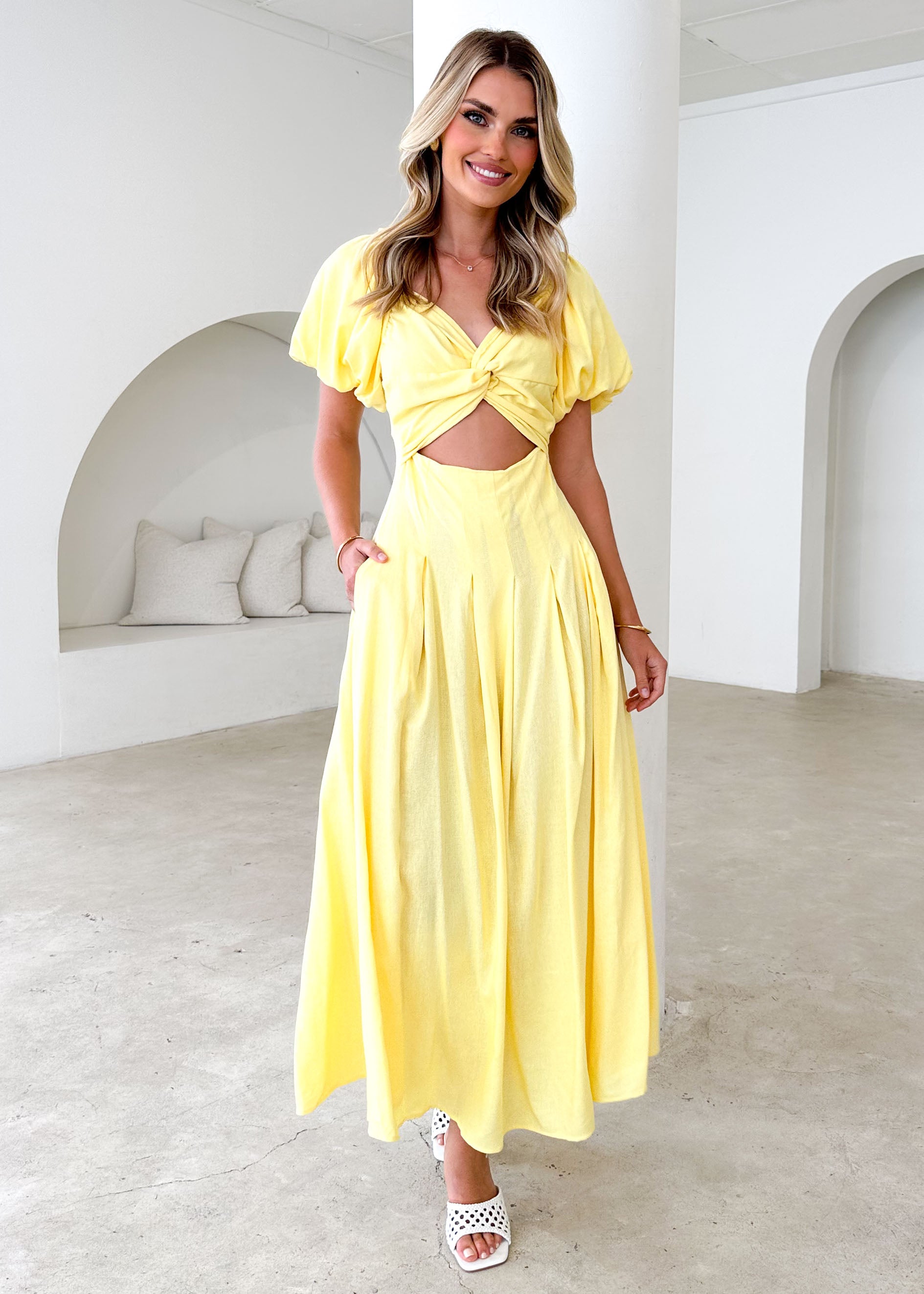 Larttie Off Shoulder Midi Dress Lemon