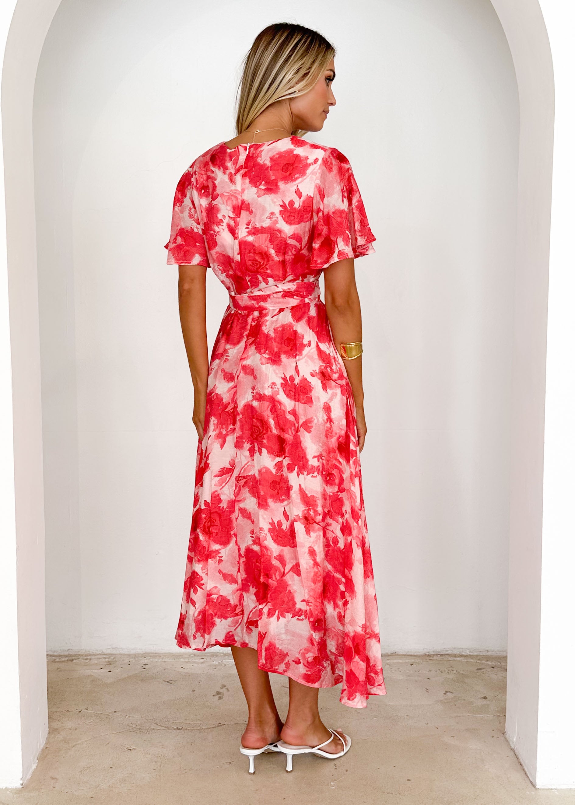 Nakiyah Midi Dress - Red Floral