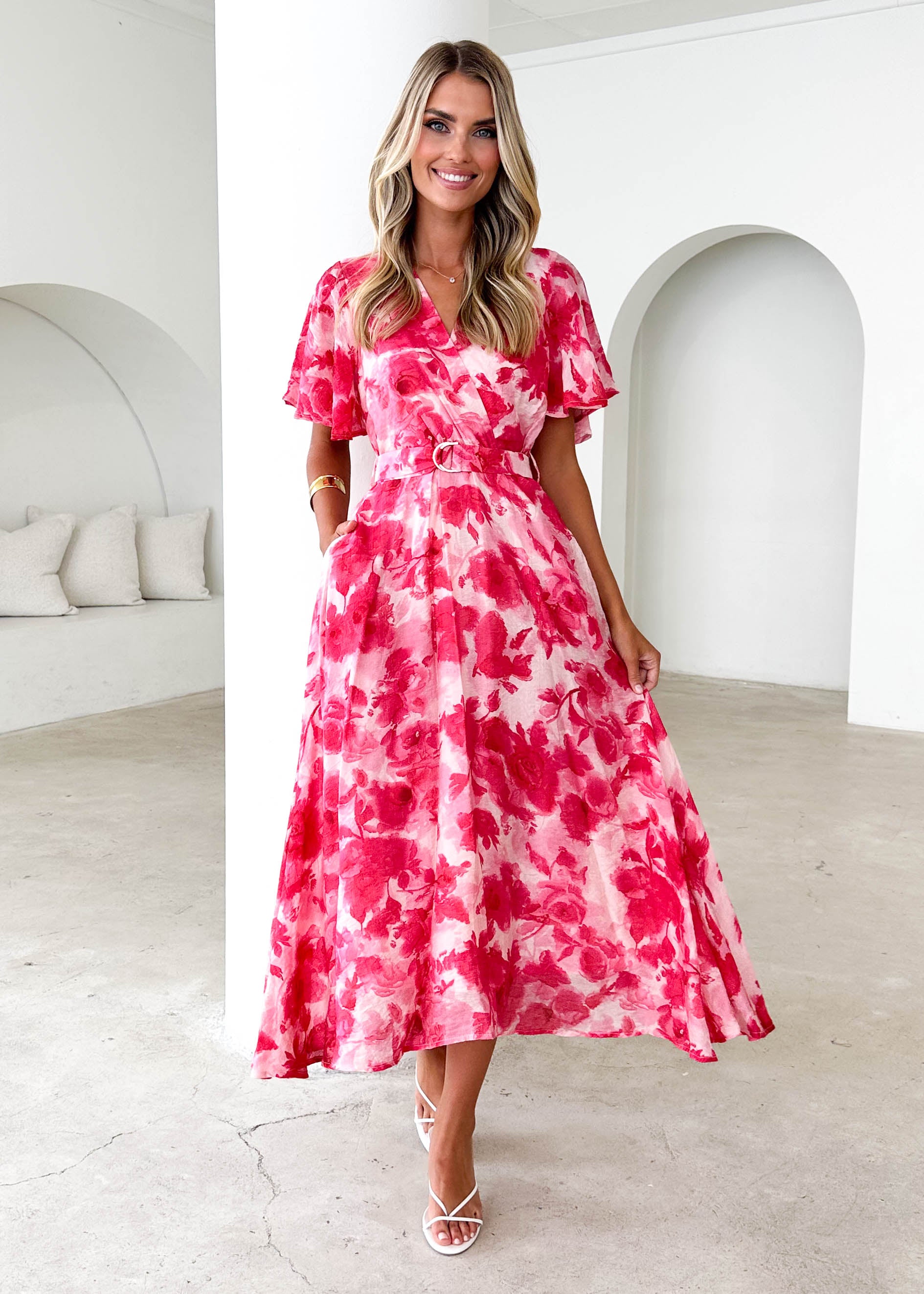 Nakiyah Midi Dress - Red Floral