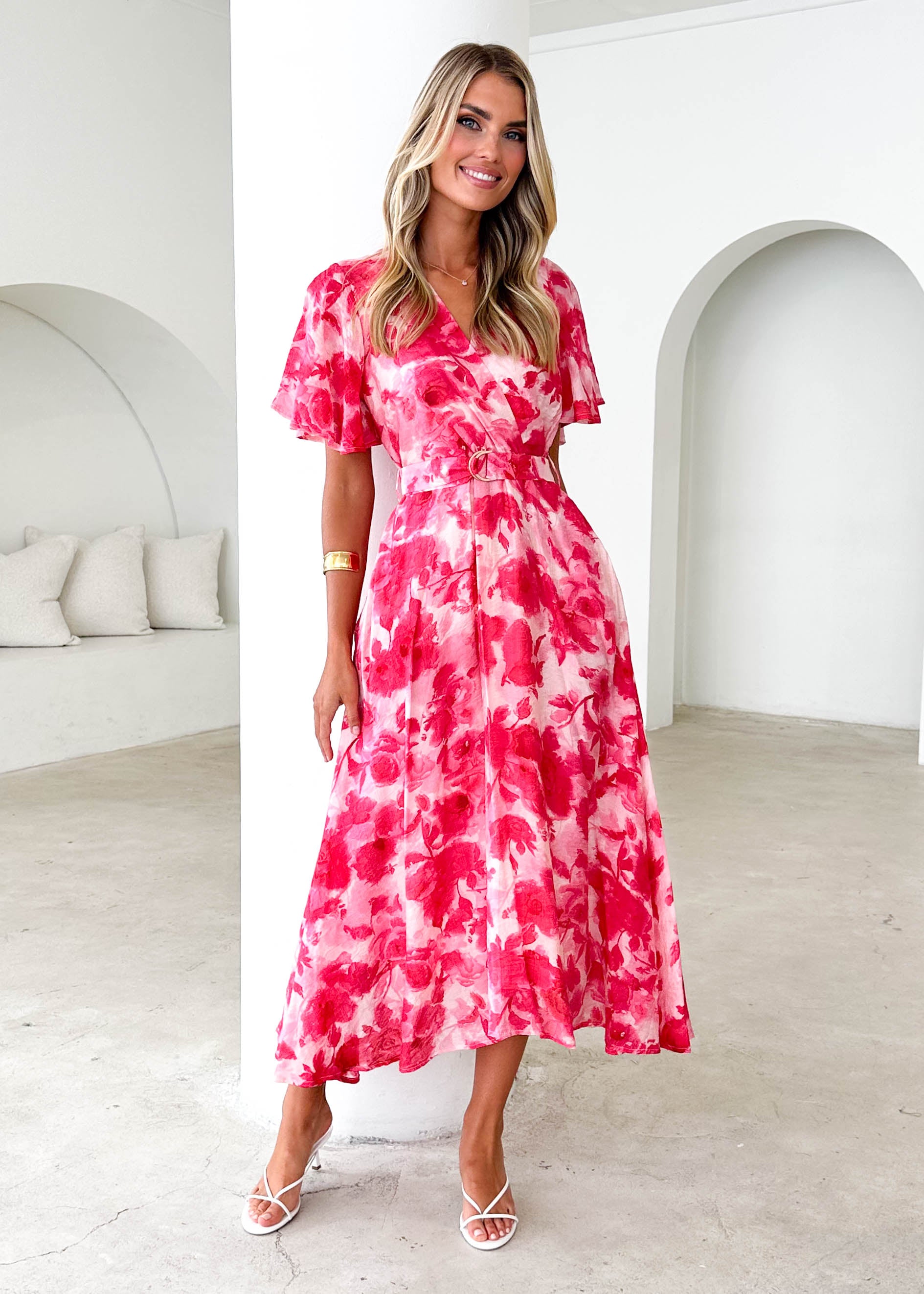 Nakiyah Midi Dress - Red Floral