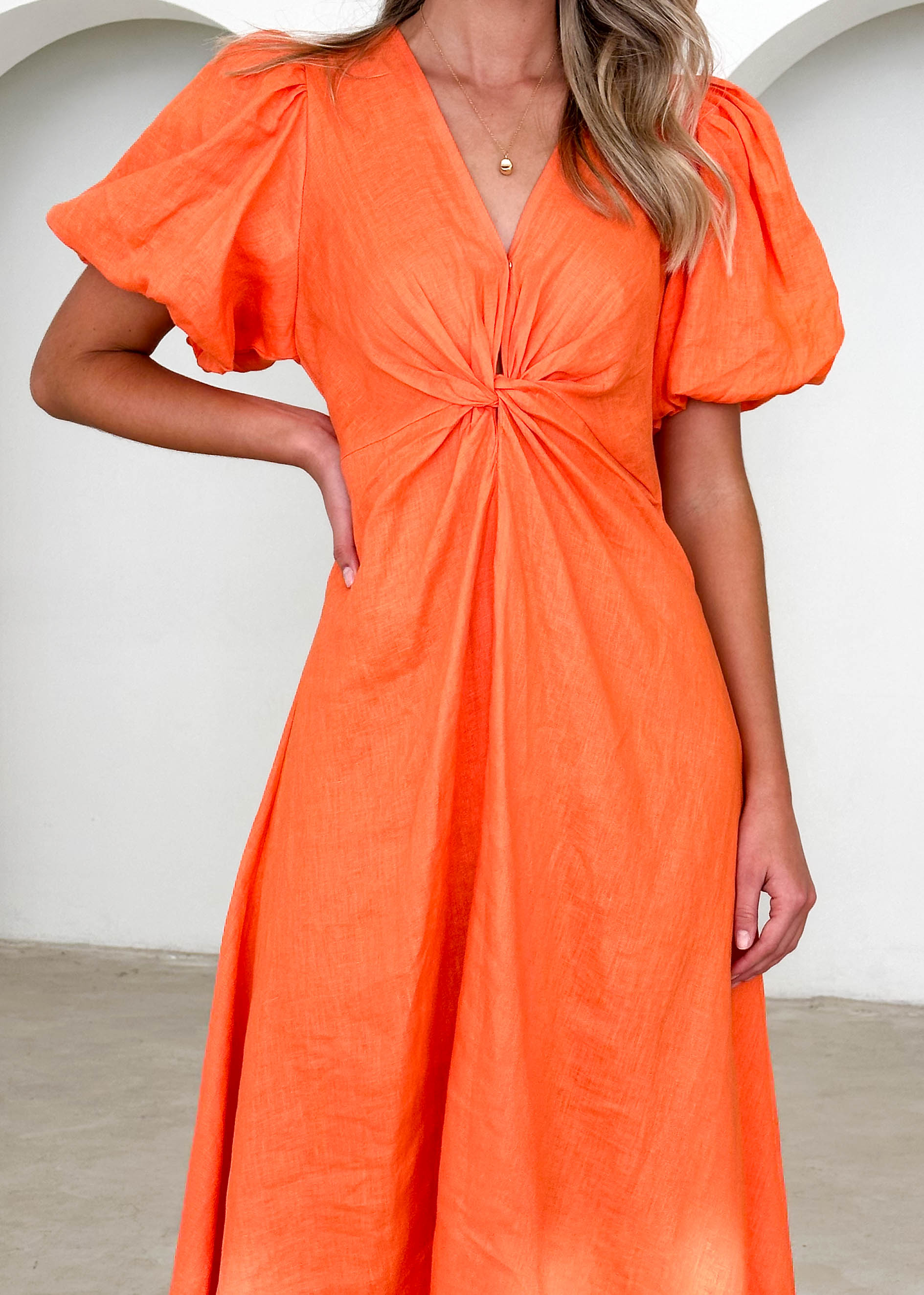 Yilkia Linen Midi Dress - Orange