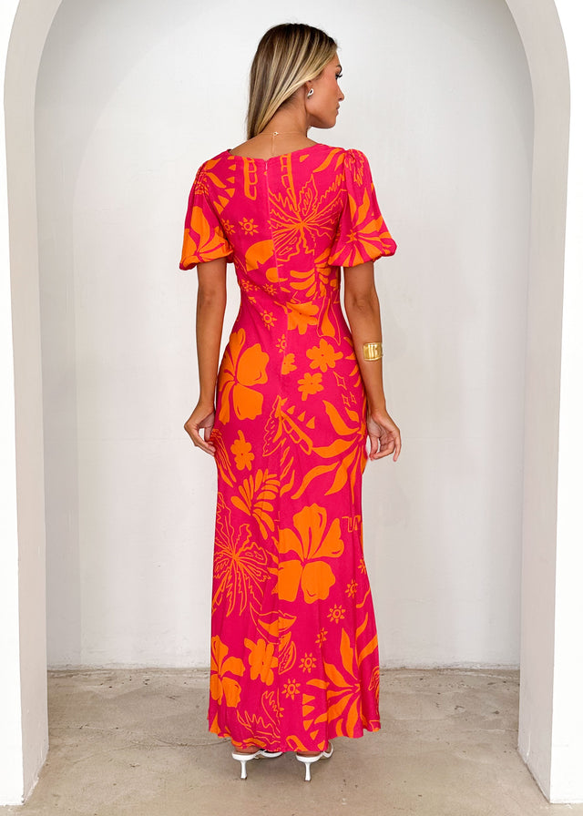 Fiona Midi Dress - Magenta Abstract