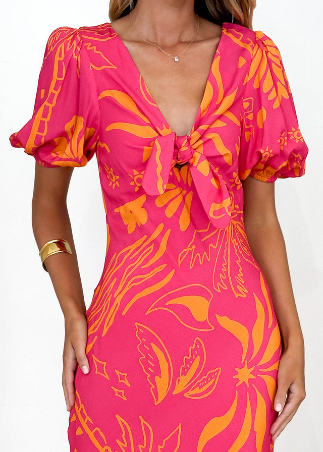 Fiona Midi Dress - Magenta Abstract