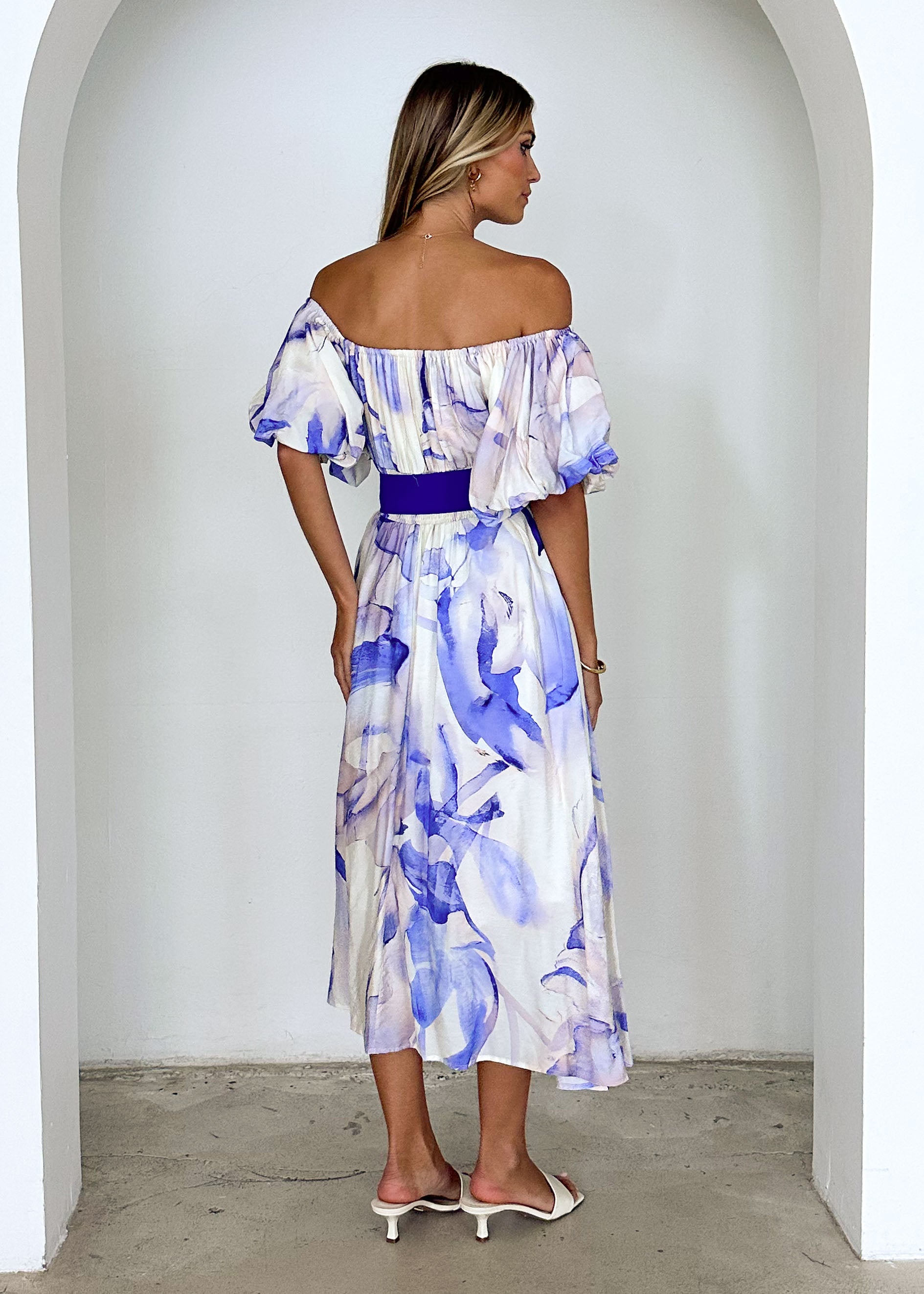 Reece Off Shoulder Midi Dress - Lapis Flame