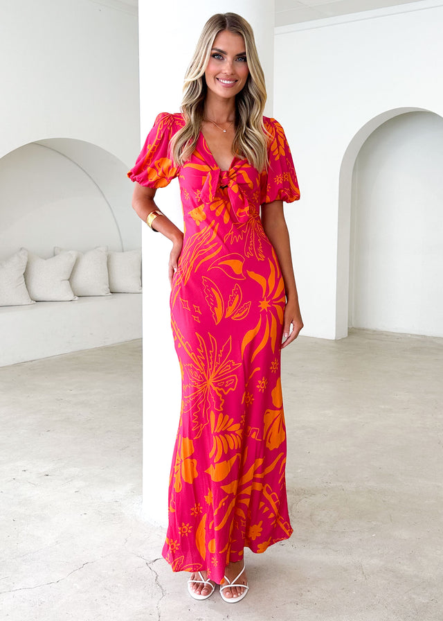 Fiona Midi Dress - Magenta Abstract Gingham & Heels Fiona Midi Dress - Magenta Abstract Gingham & Heels