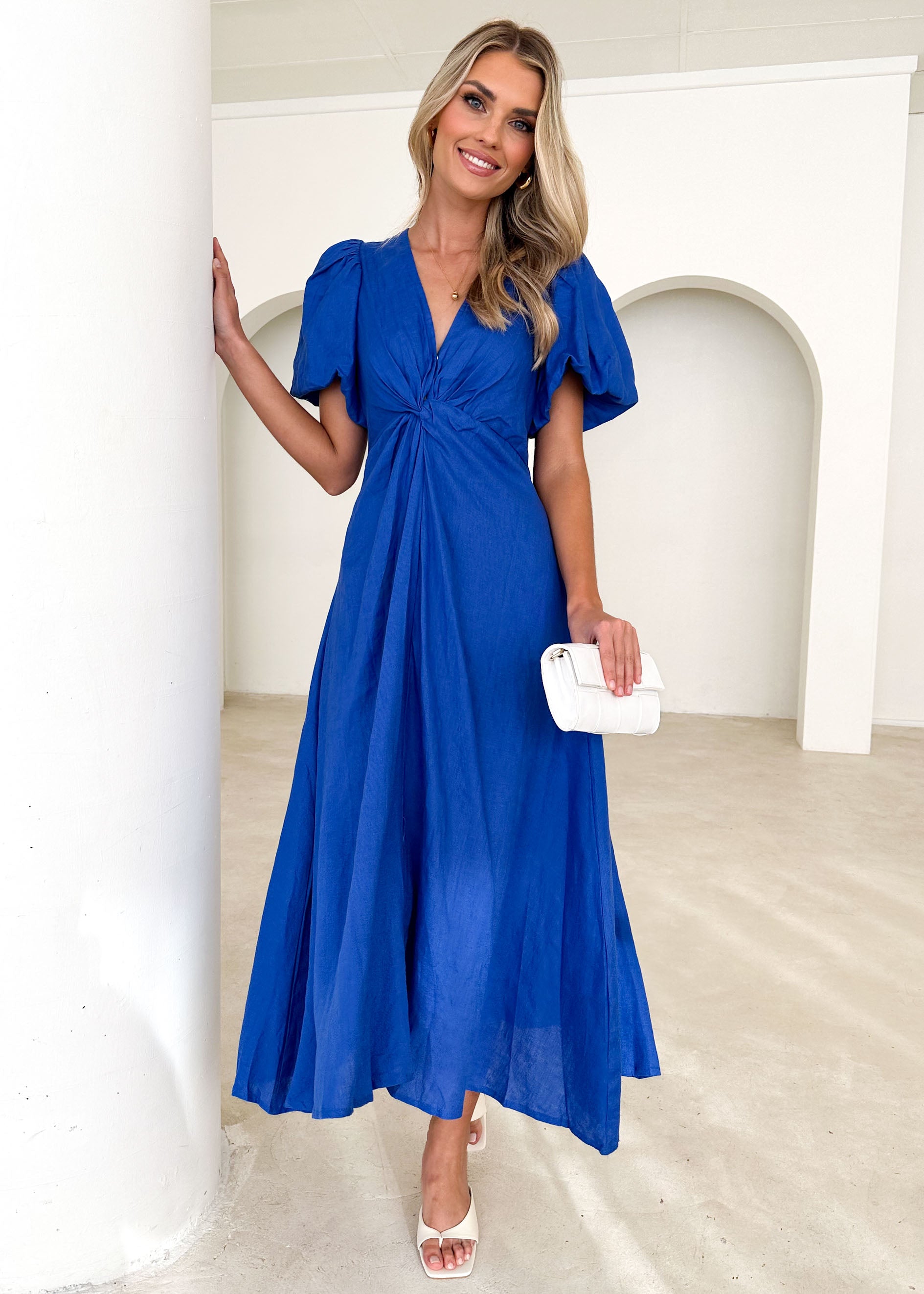 Yilkia Linen Midi Dress - Cobalt