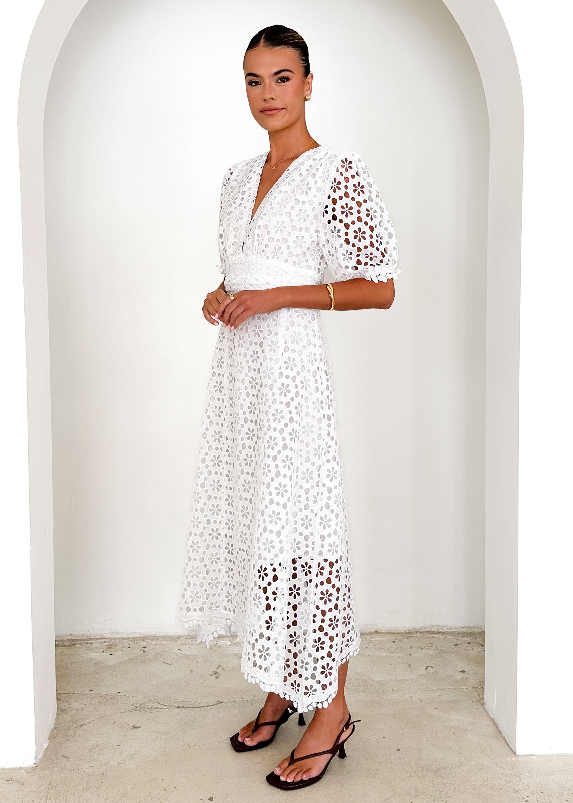 Jahra Lace Midi Dress - Off White