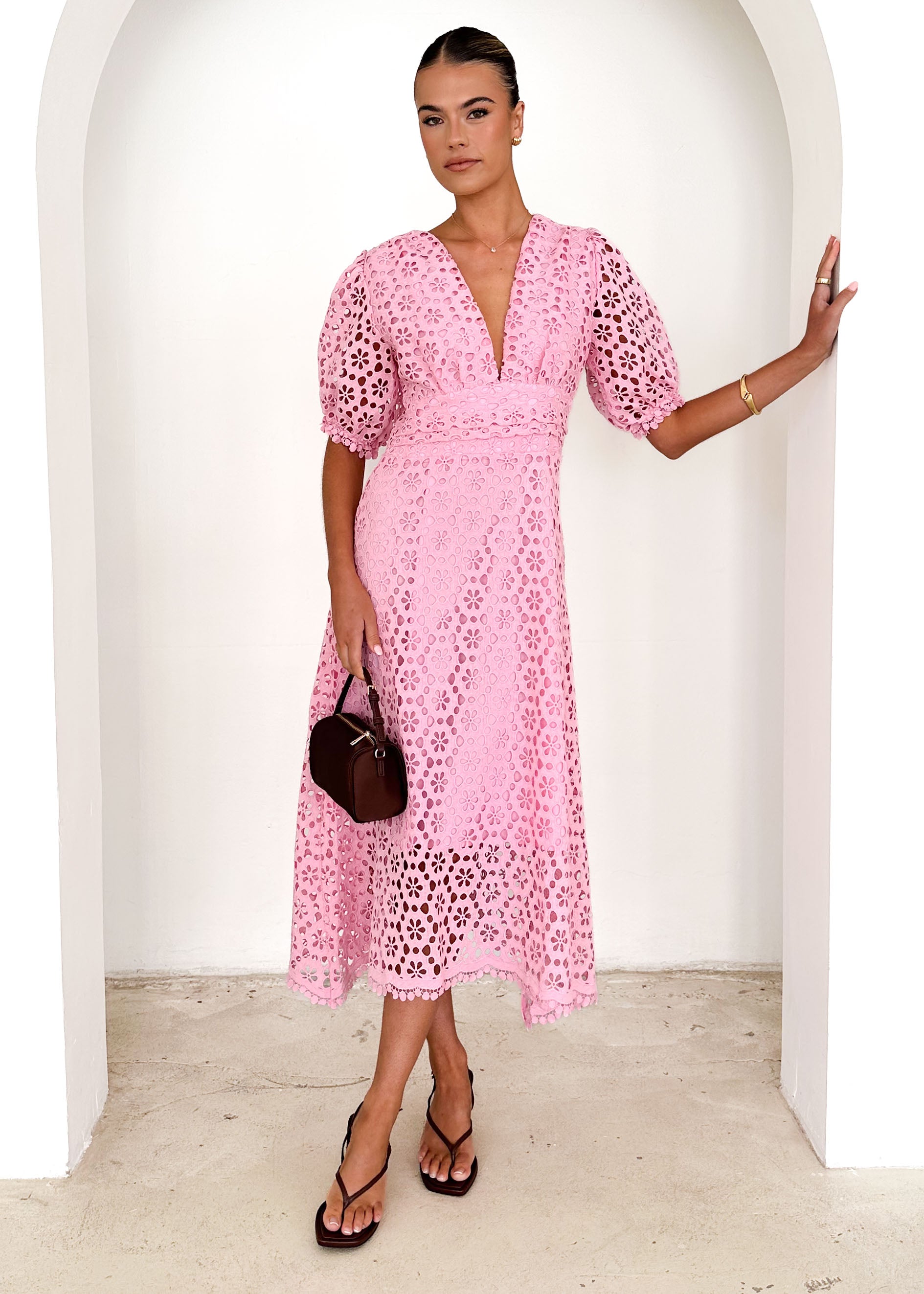 Jahra Lace Midi Dress - Baby Pink