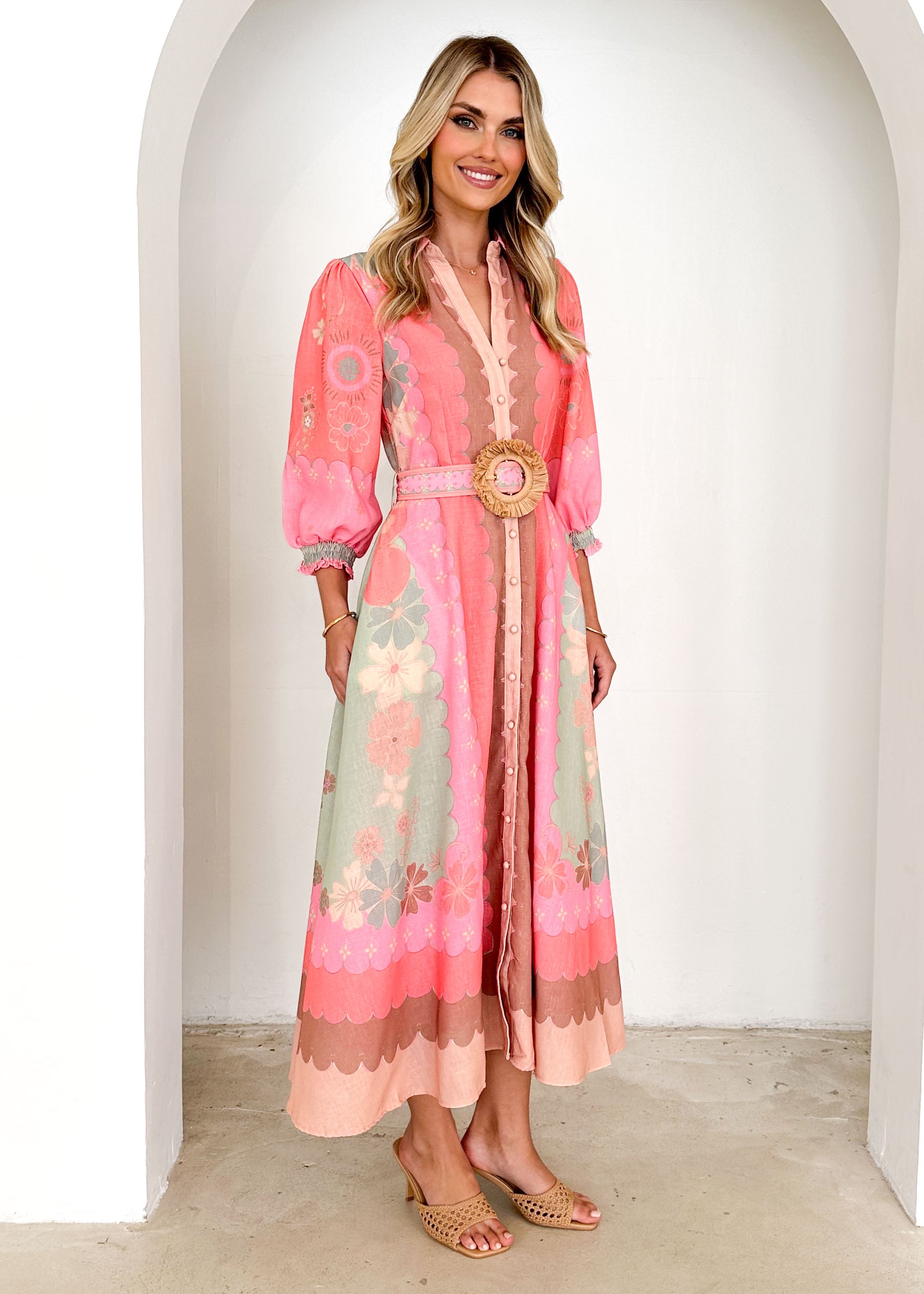 PRE-ORDER : Bardot Midi Dress - Melon Floral