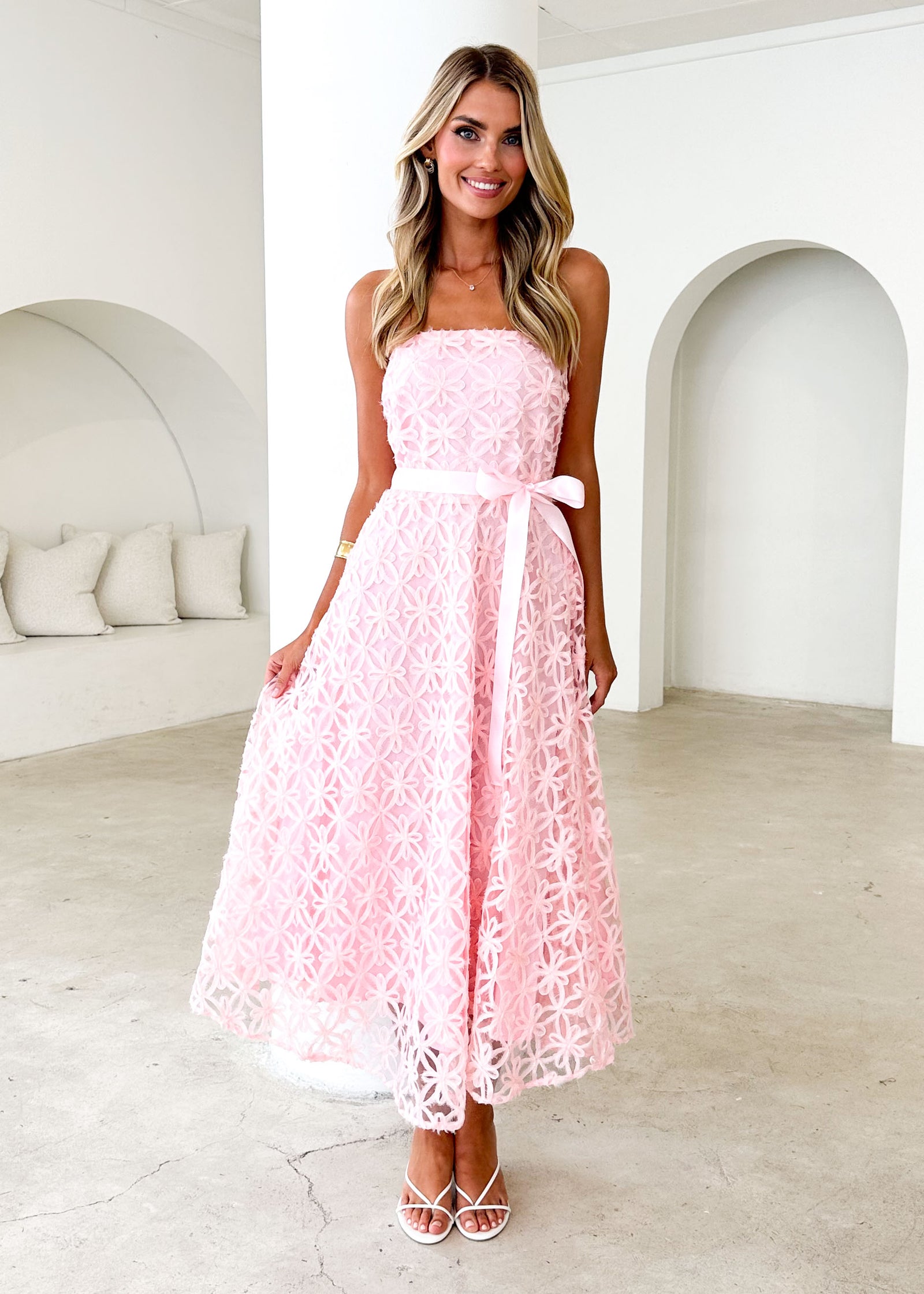 Shop Pink Strapless Dresses - Gingham & Heels