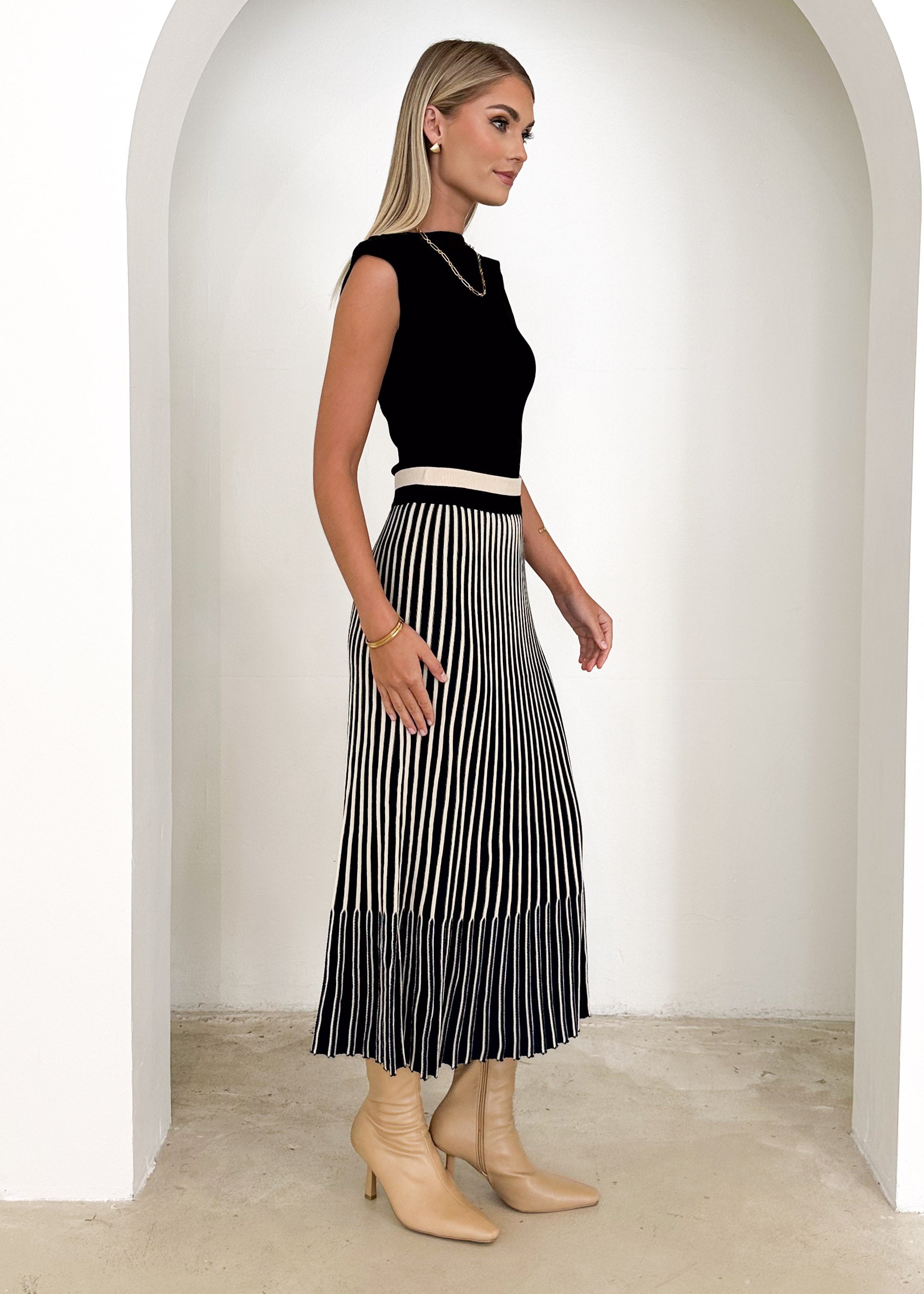 Powan Knit Midi Skirt - Navy Stripe