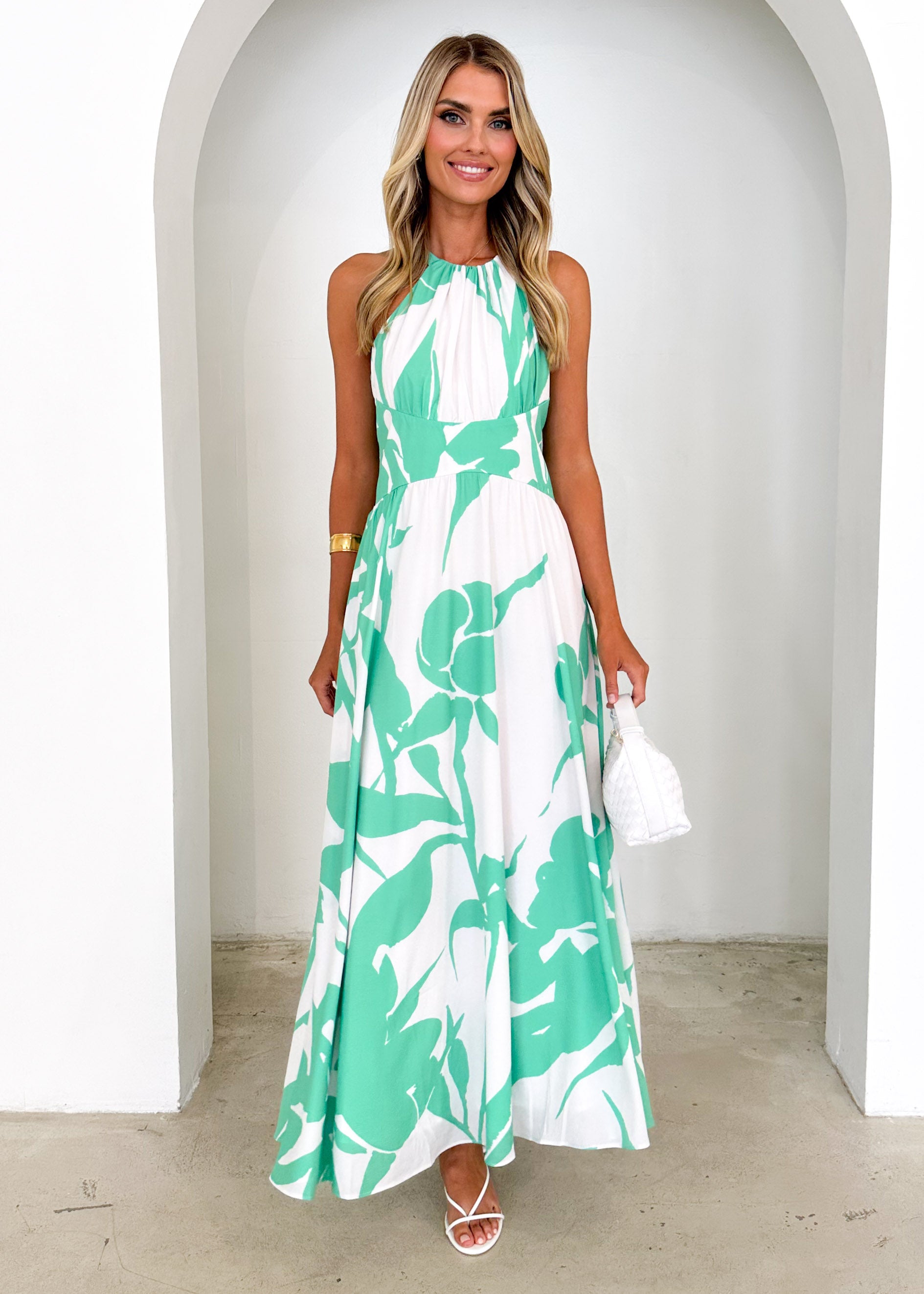 Madeleine Halter Maxi Dress - Green Leaf