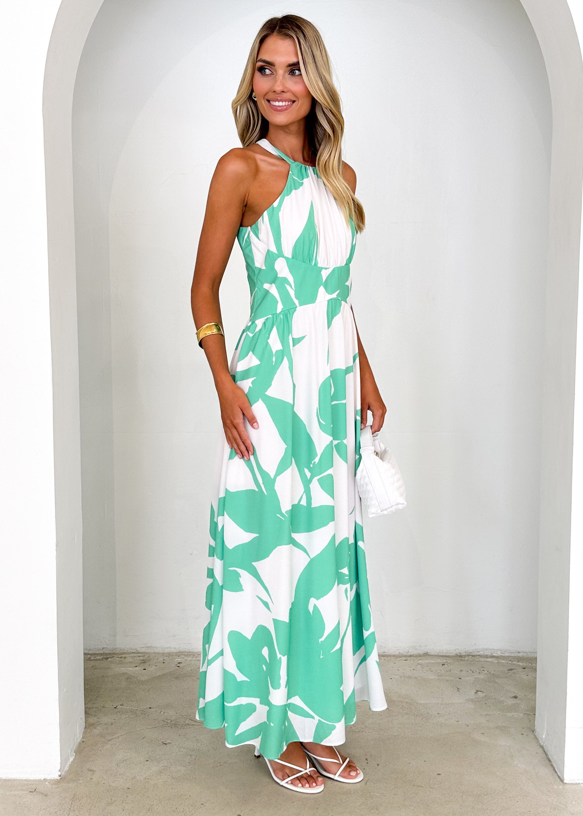 Madeleine Halter Maxi Dress - Green Leaf