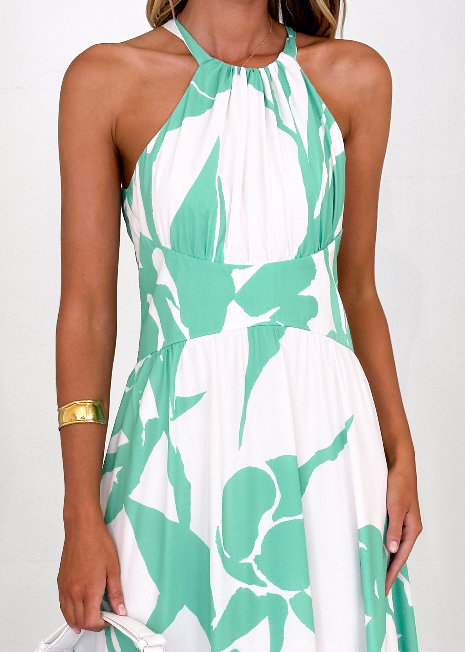 Madeleine Halter Maxi Dress - Green Leaf