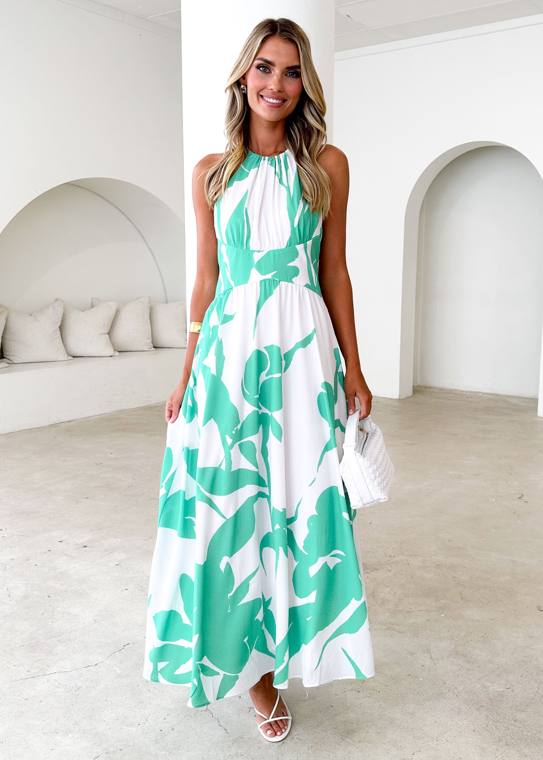 Madeleine Halter Maxi Dress - Green Leaf