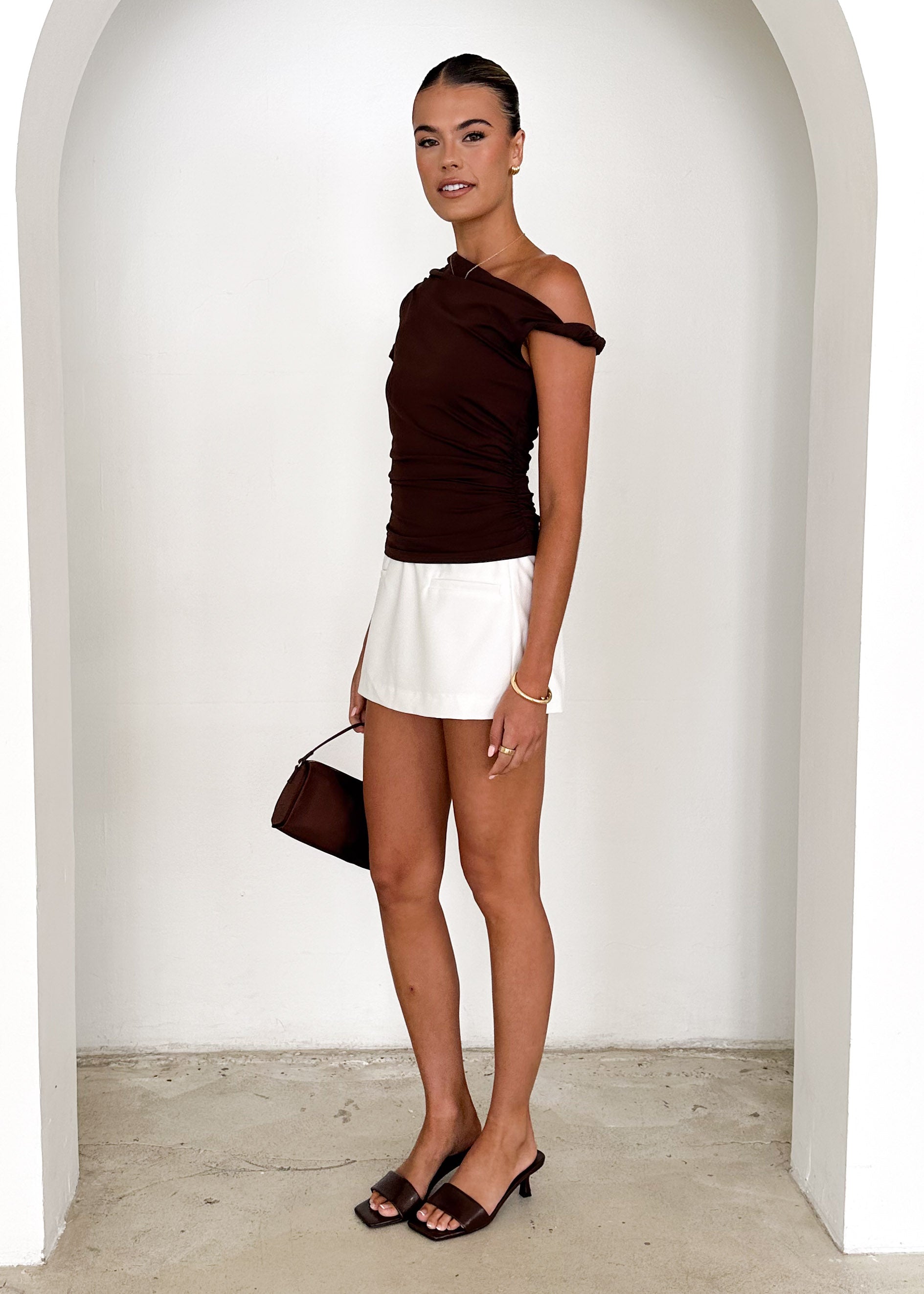 Jesse One Shoulder Top - Chocolate