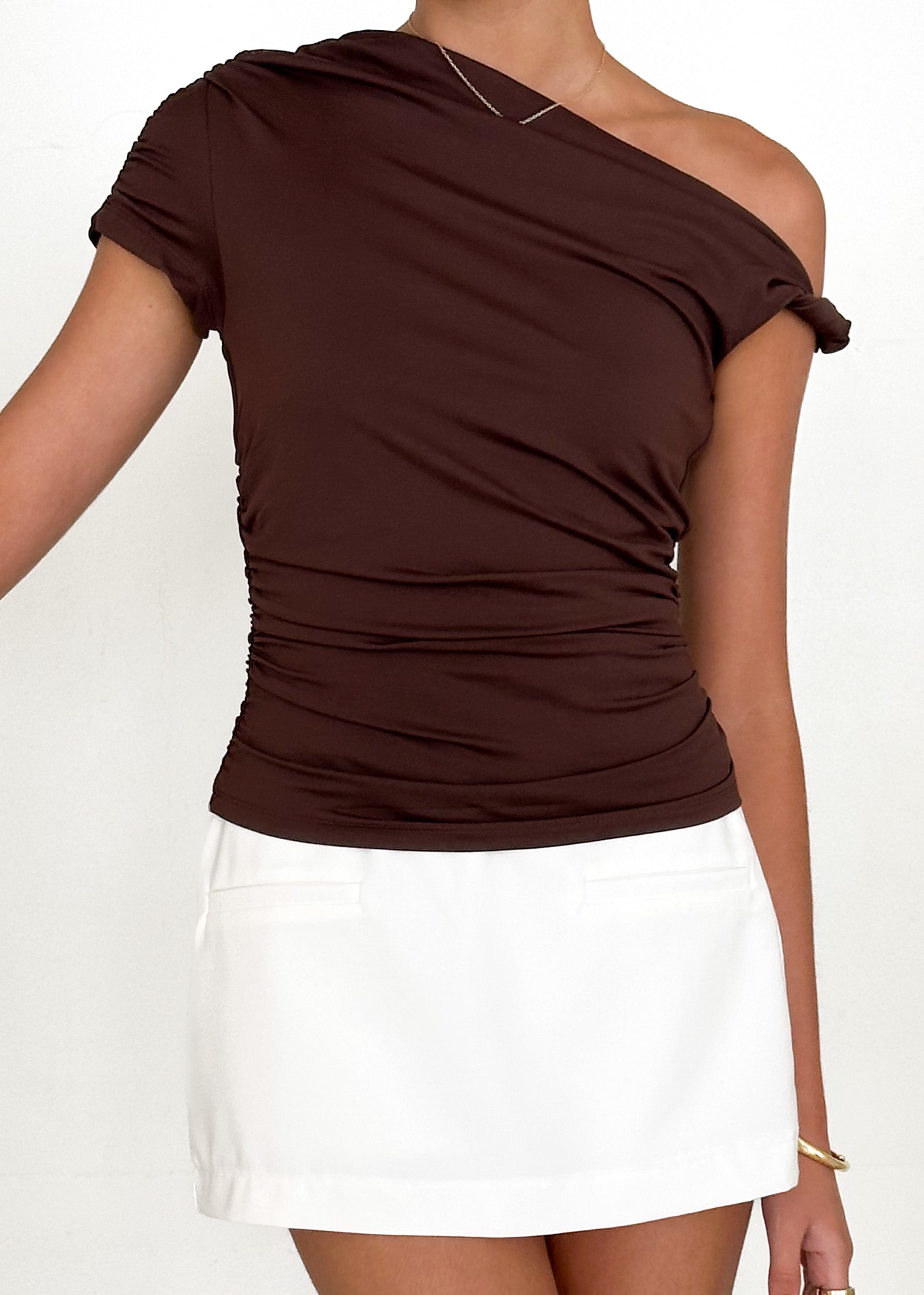 Jesse One Shoulder Top - Chocolate