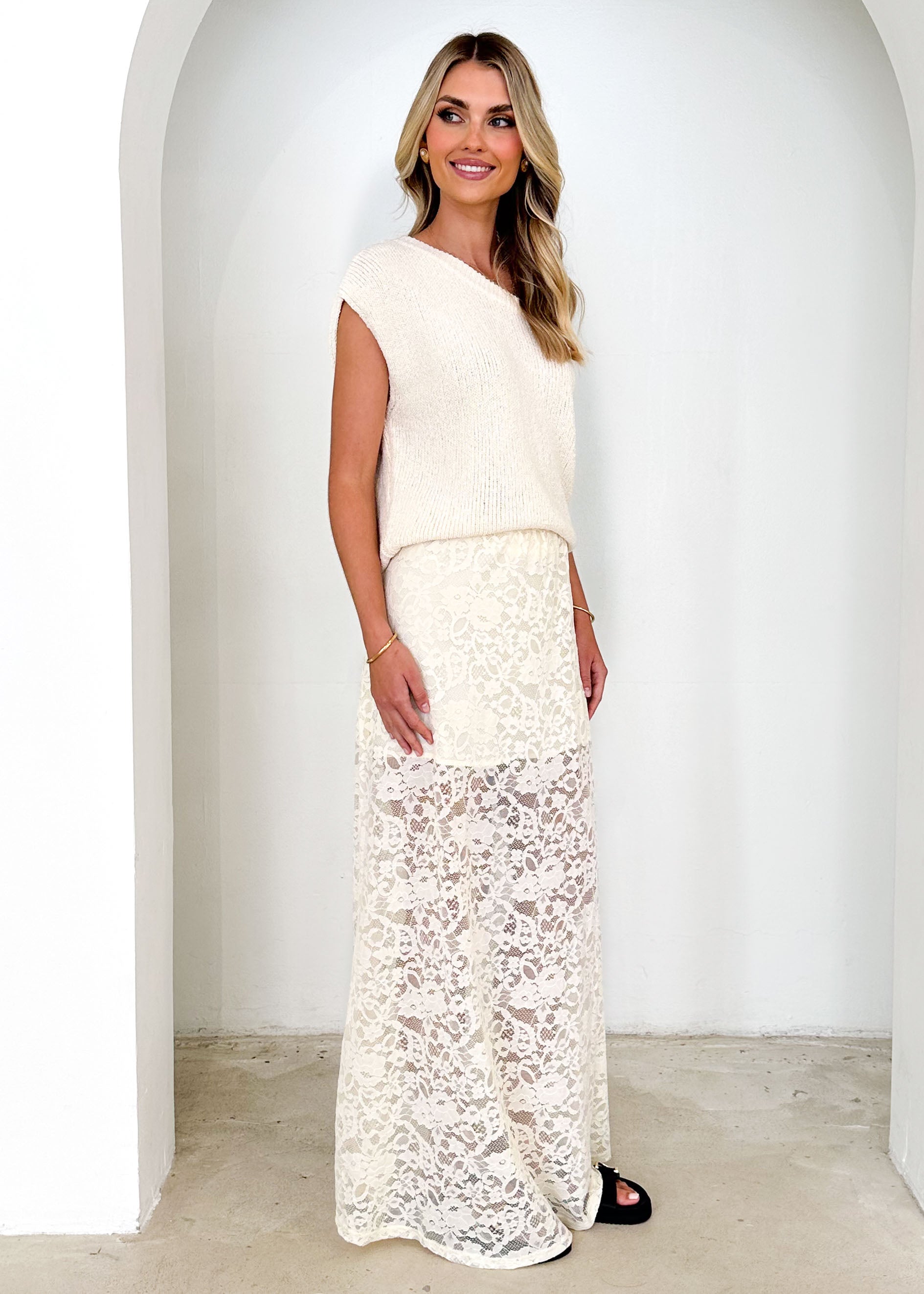 Anita Maxi Skirt - Cream Lace