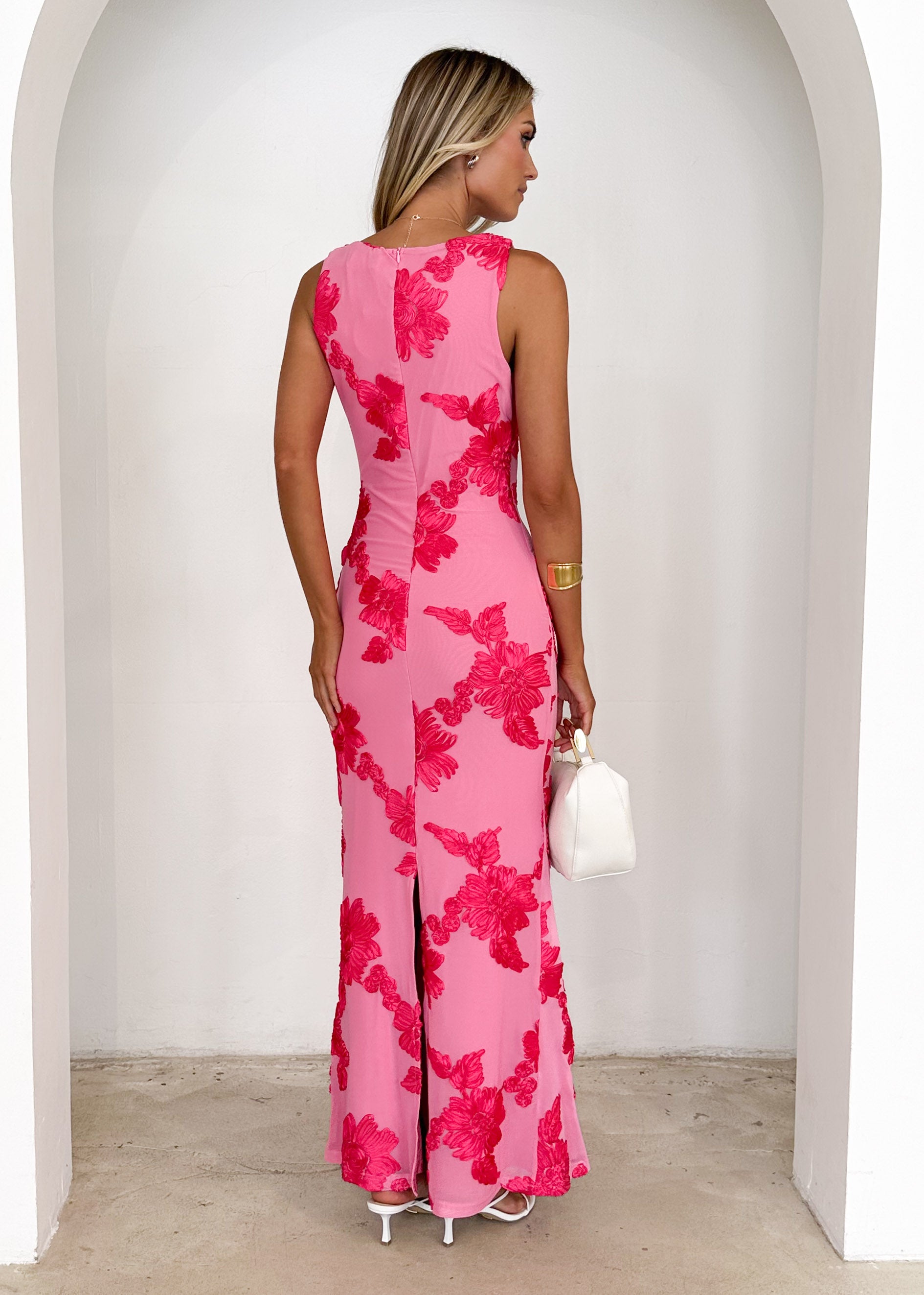 Lamon Mesh Maxi Dress - Pink Floral