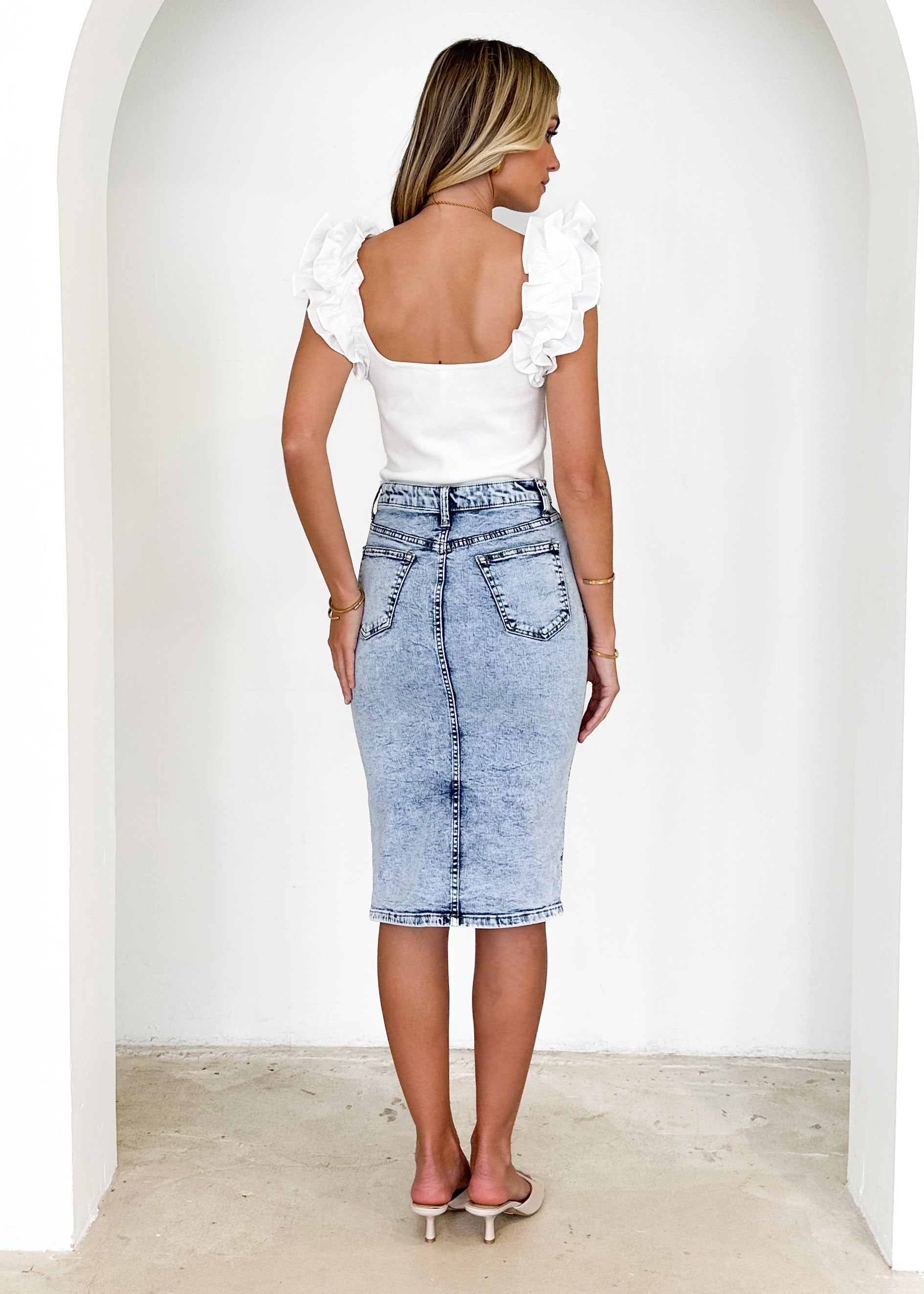 Mera Denim Midi Skirt - Acid Wash