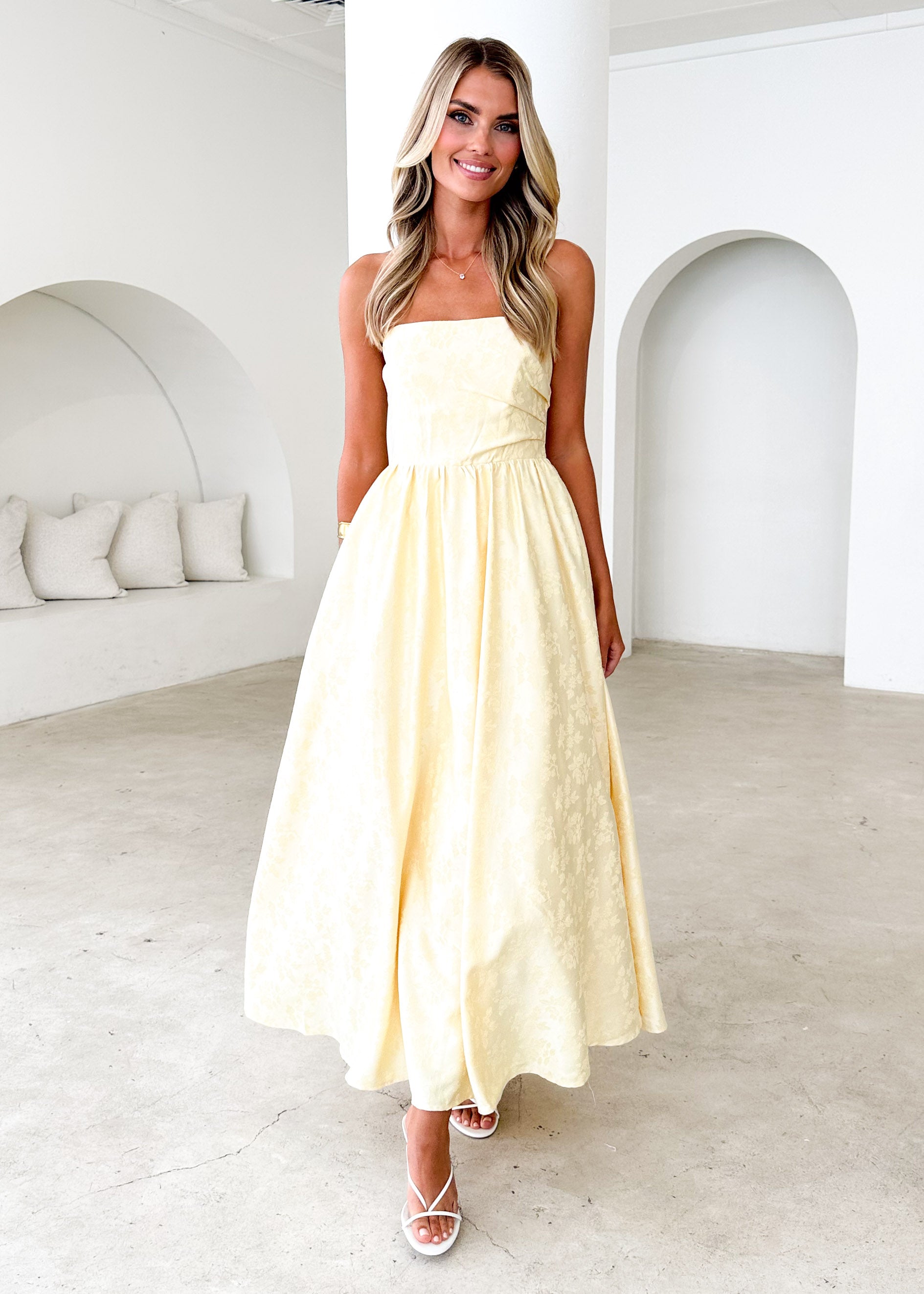 Laneway Strapless Maxi Dress - Lemon