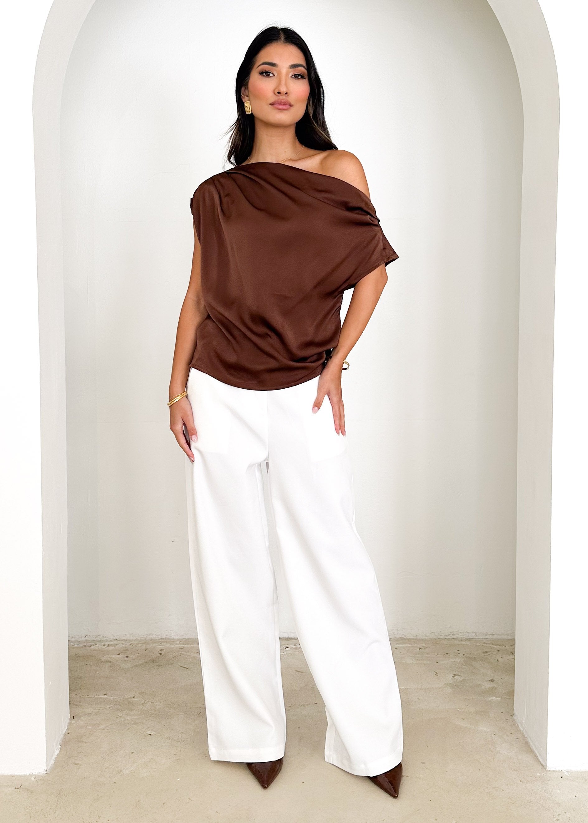 Isstra One Shoulder Top - Chocolate