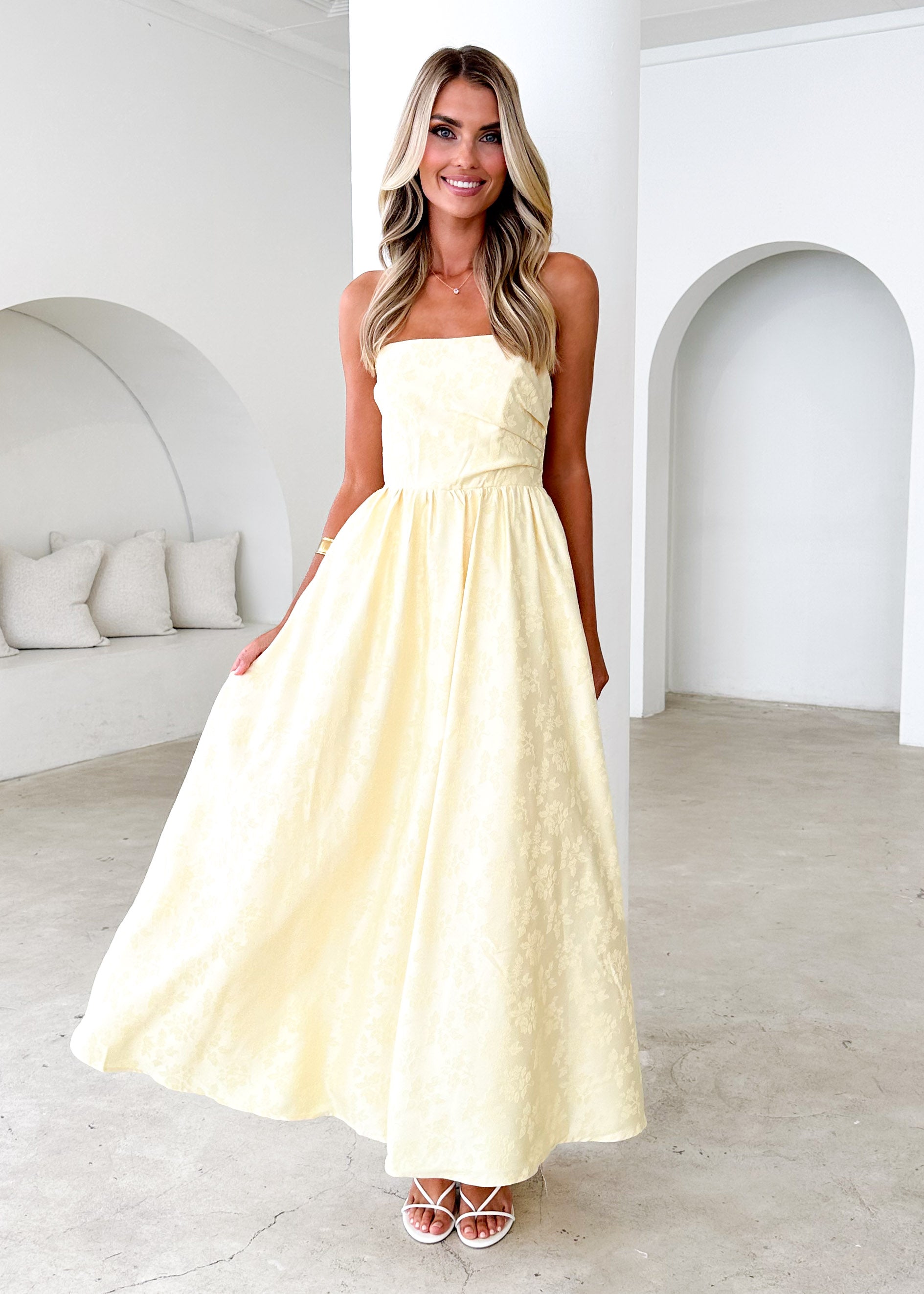 Laneway Strapless Maxi Dress - Lemon