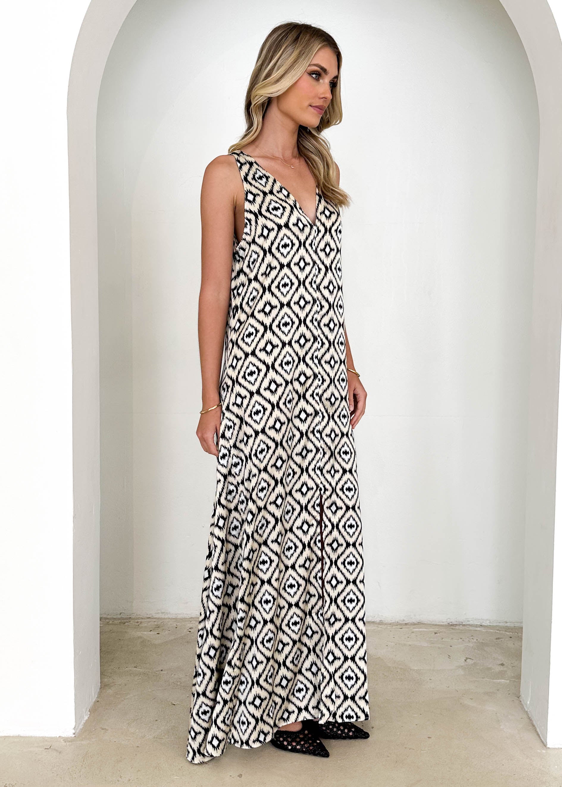 Cantina Maxi Dress - Cream Ikat