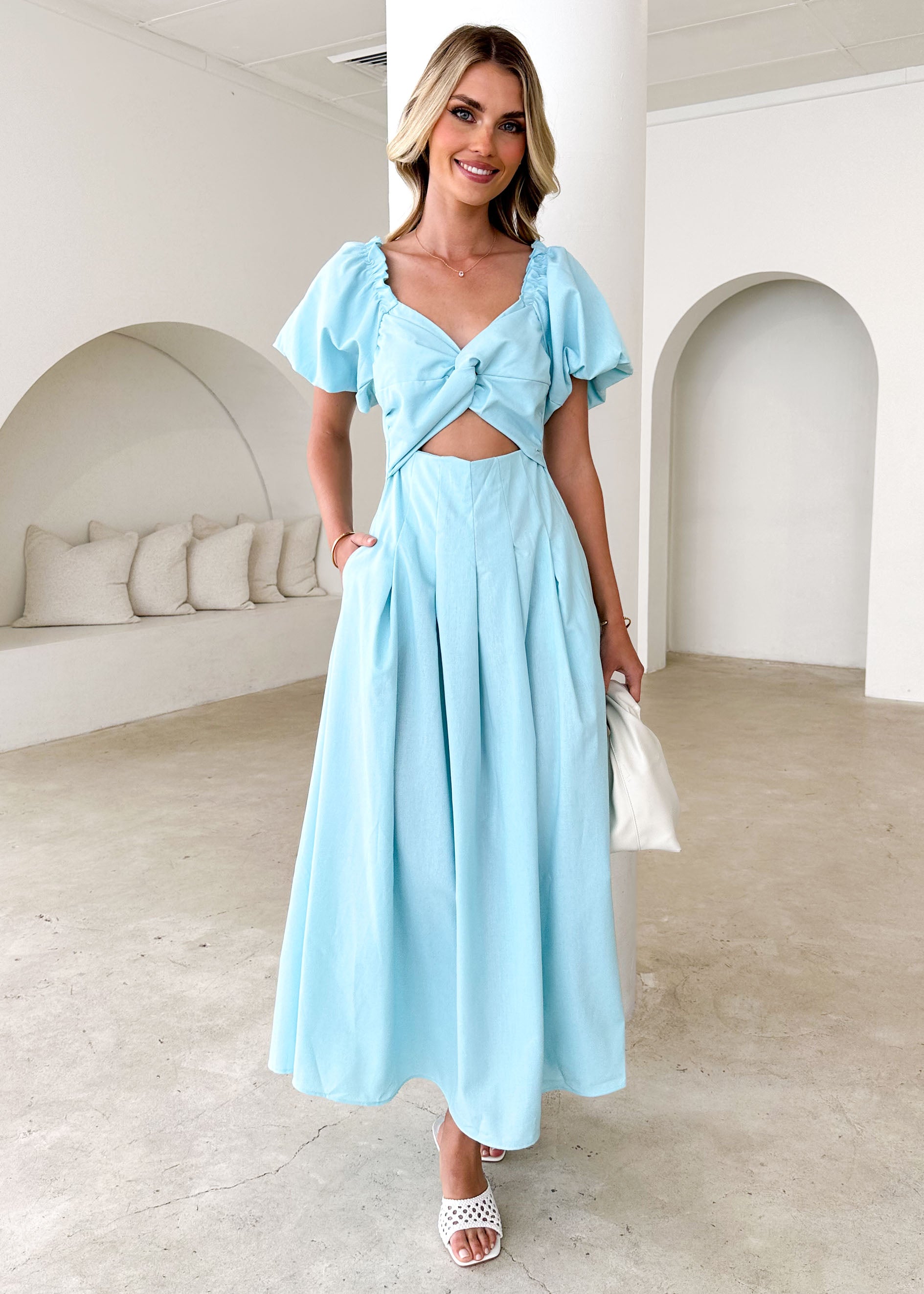 Larttie Off Shoulder Midi Dress - Powder Blue