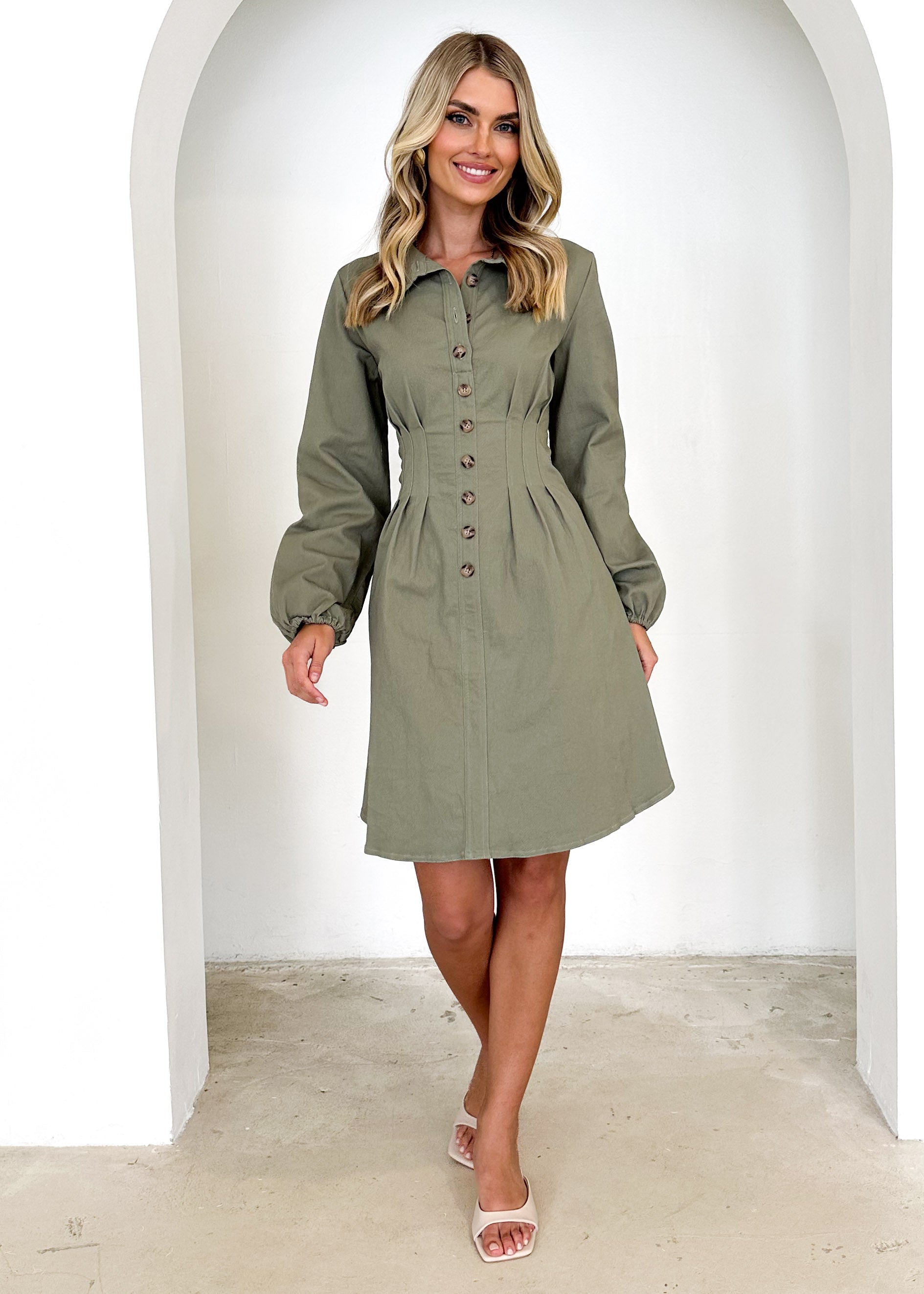 Enya Denim Dress - Khaki