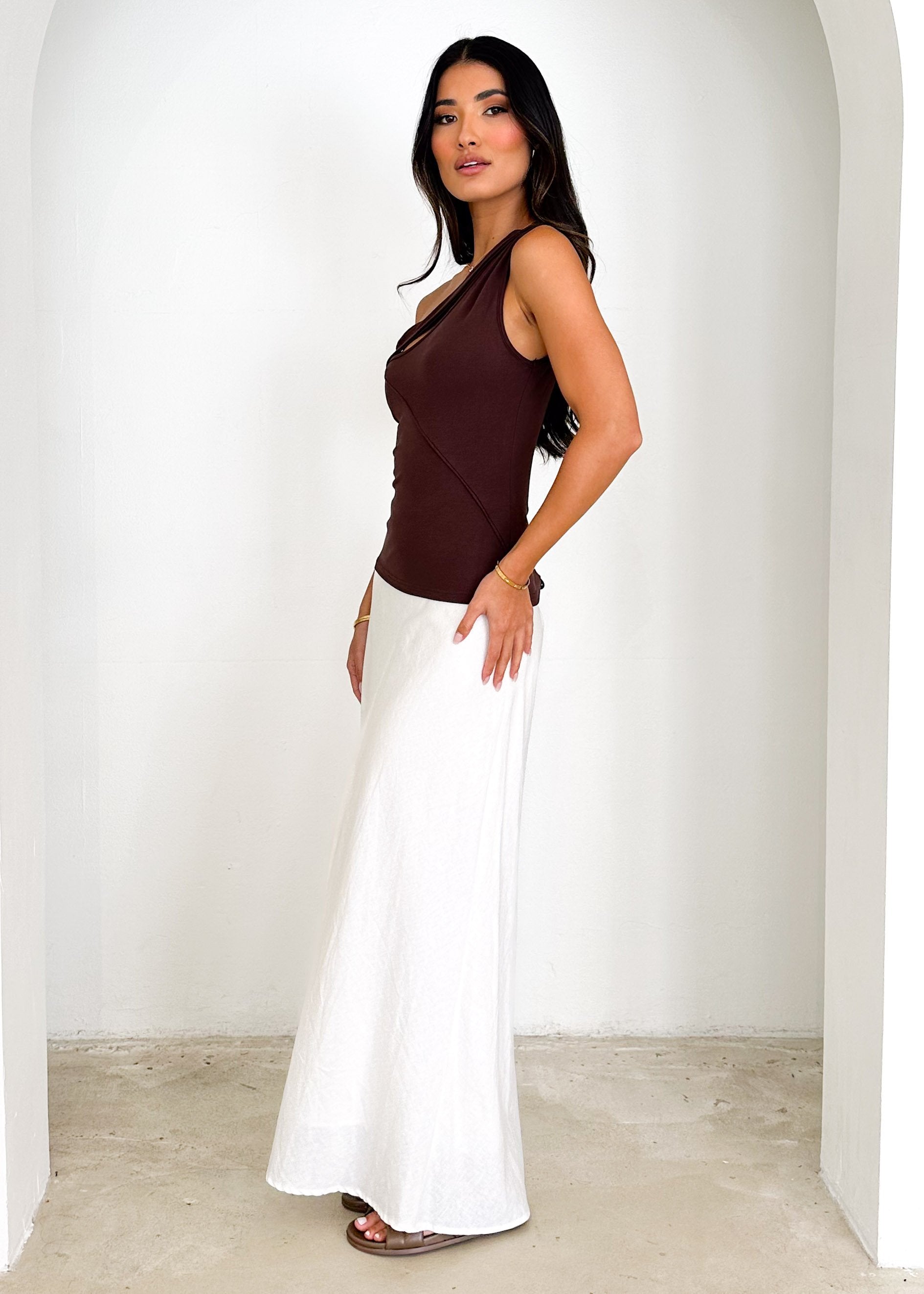 Everly One Shoulder Top - Chocolate