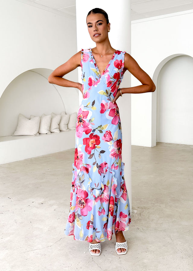 Arriane Maxi Dress - Blue Floral Gingham & Heels Arriane Maxi Dress - Blue Floral Gingham & Heels