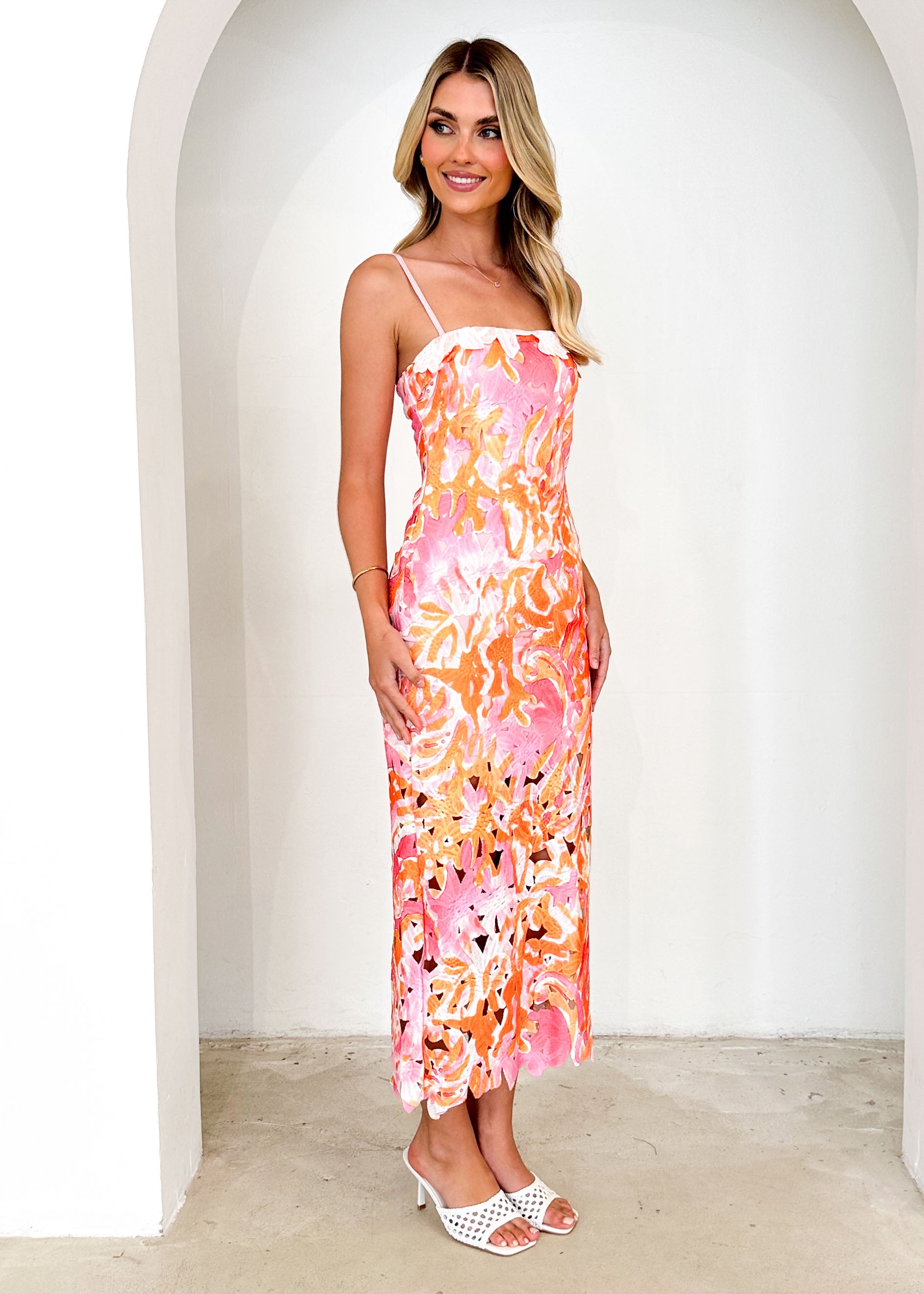 Gwenda Midi Dress - Orange Swirl