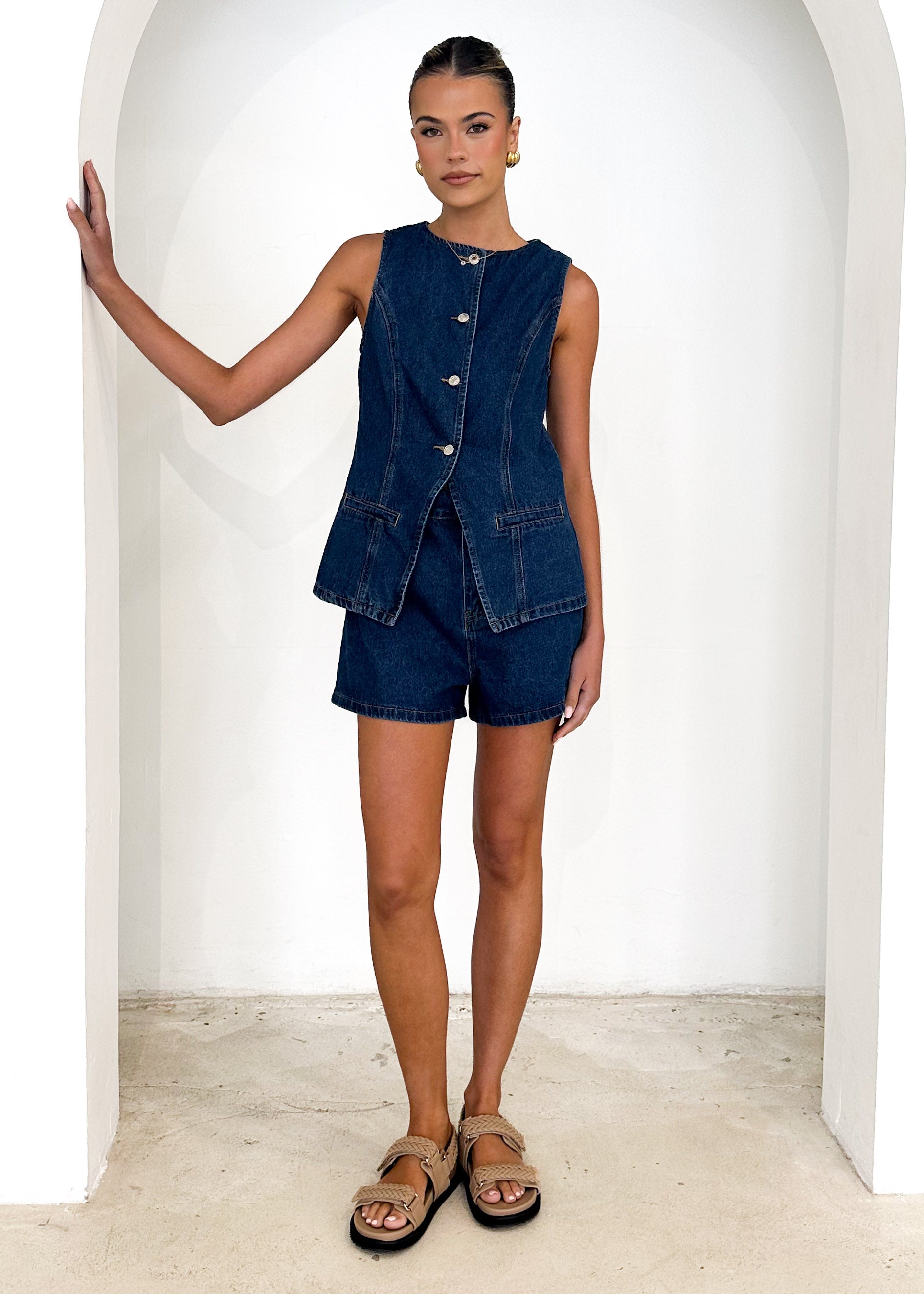 Elisha Denim Vest Top - Indigo