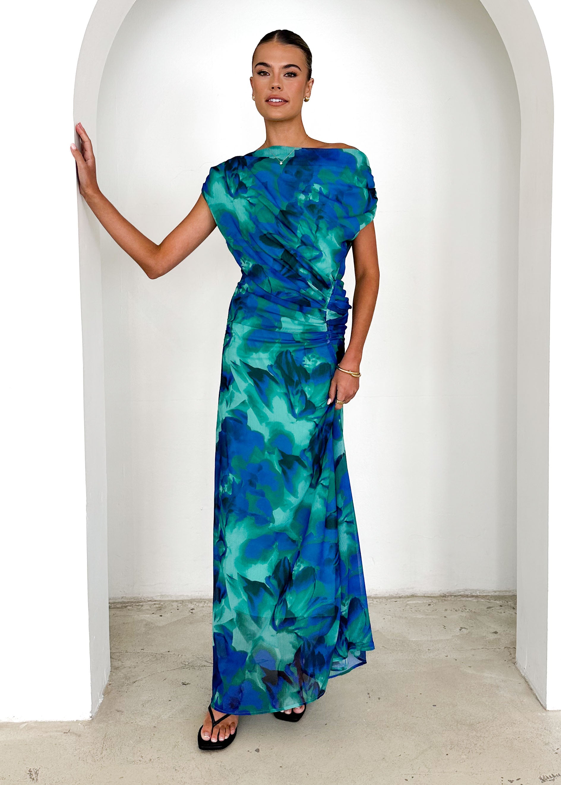 Olsen Off Shoulder Maxi Dress - Blue Lagoon