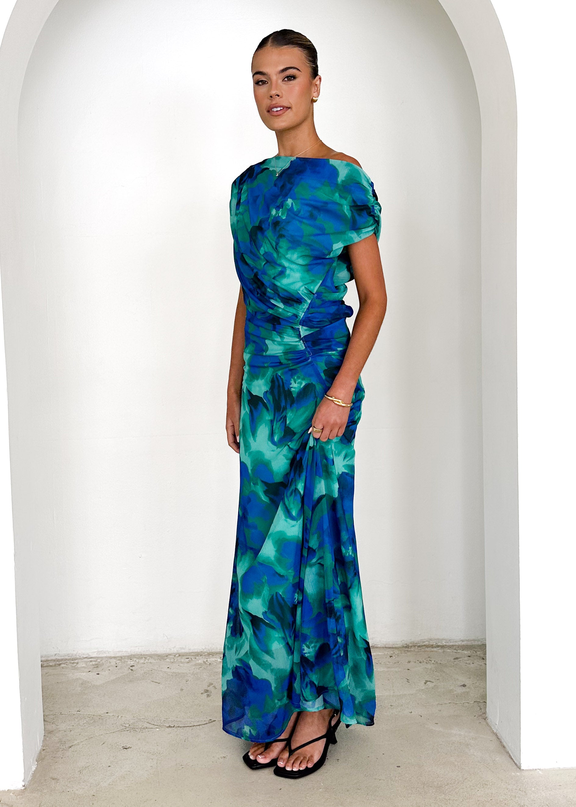 Olsen Off Shoulder Maxi Dress - Blue Lagoon