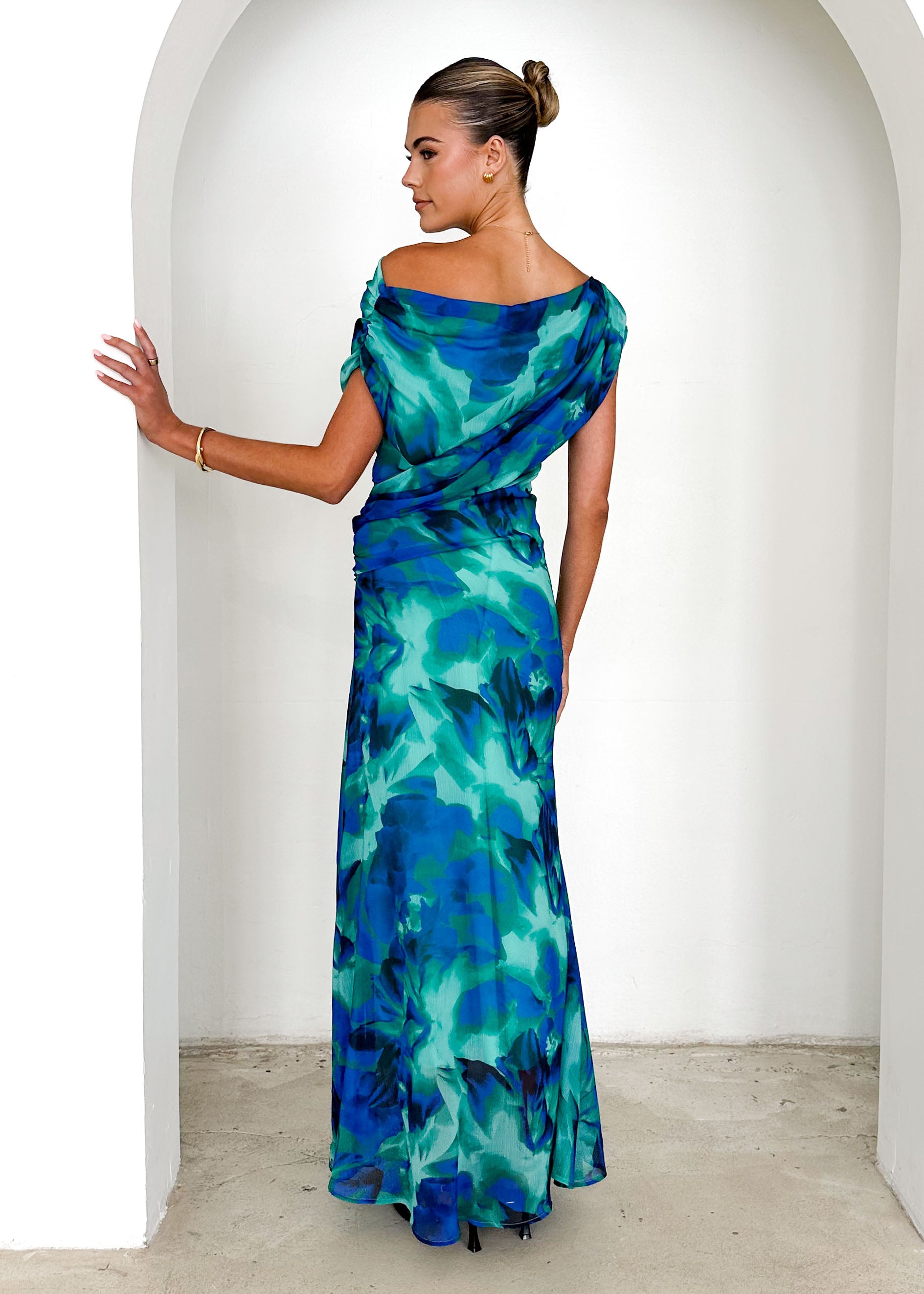 Olsen Off Shoulder Maxi Dress - Blue Lagoon