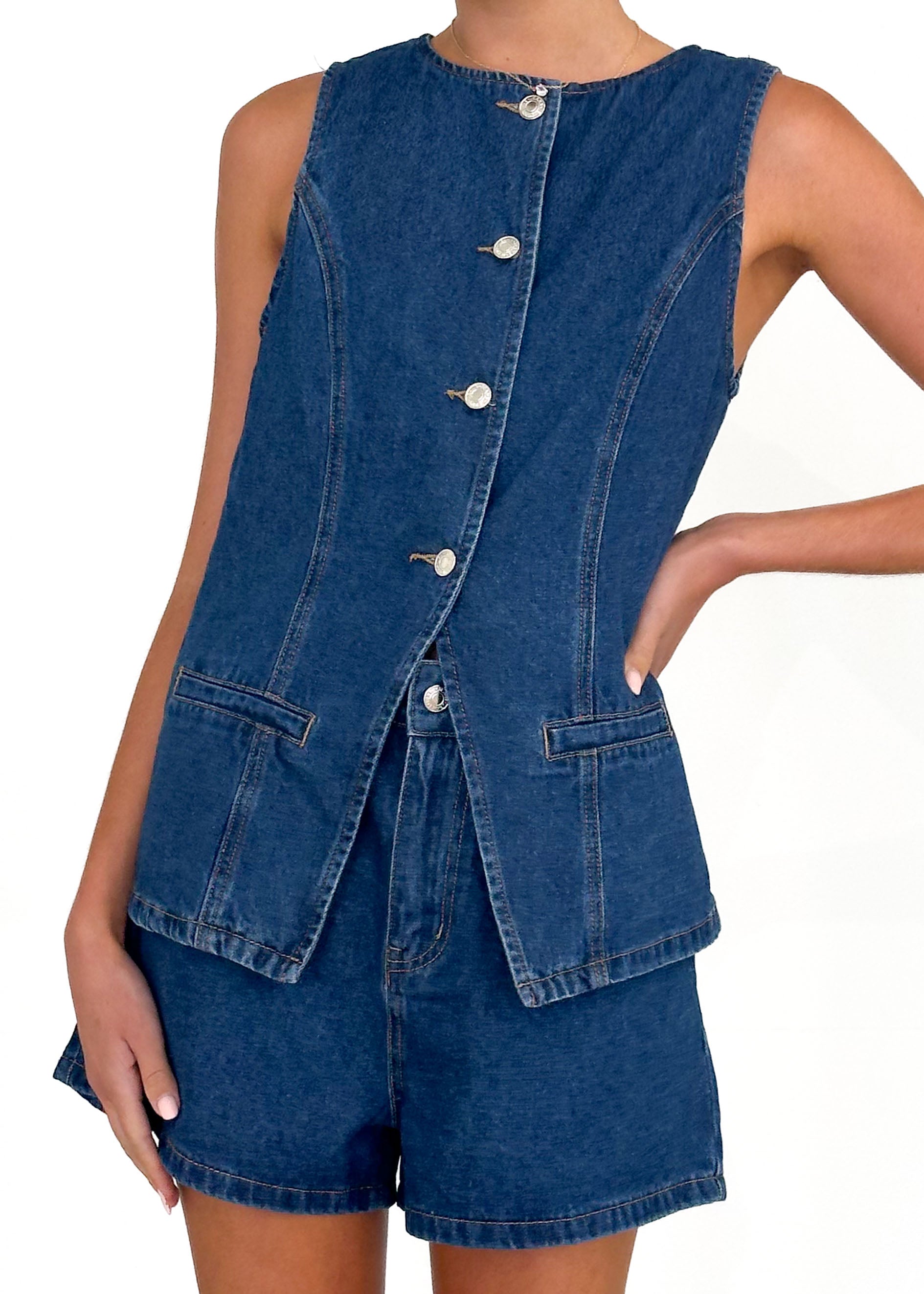 Elisha Denim Vest Top - Indigo