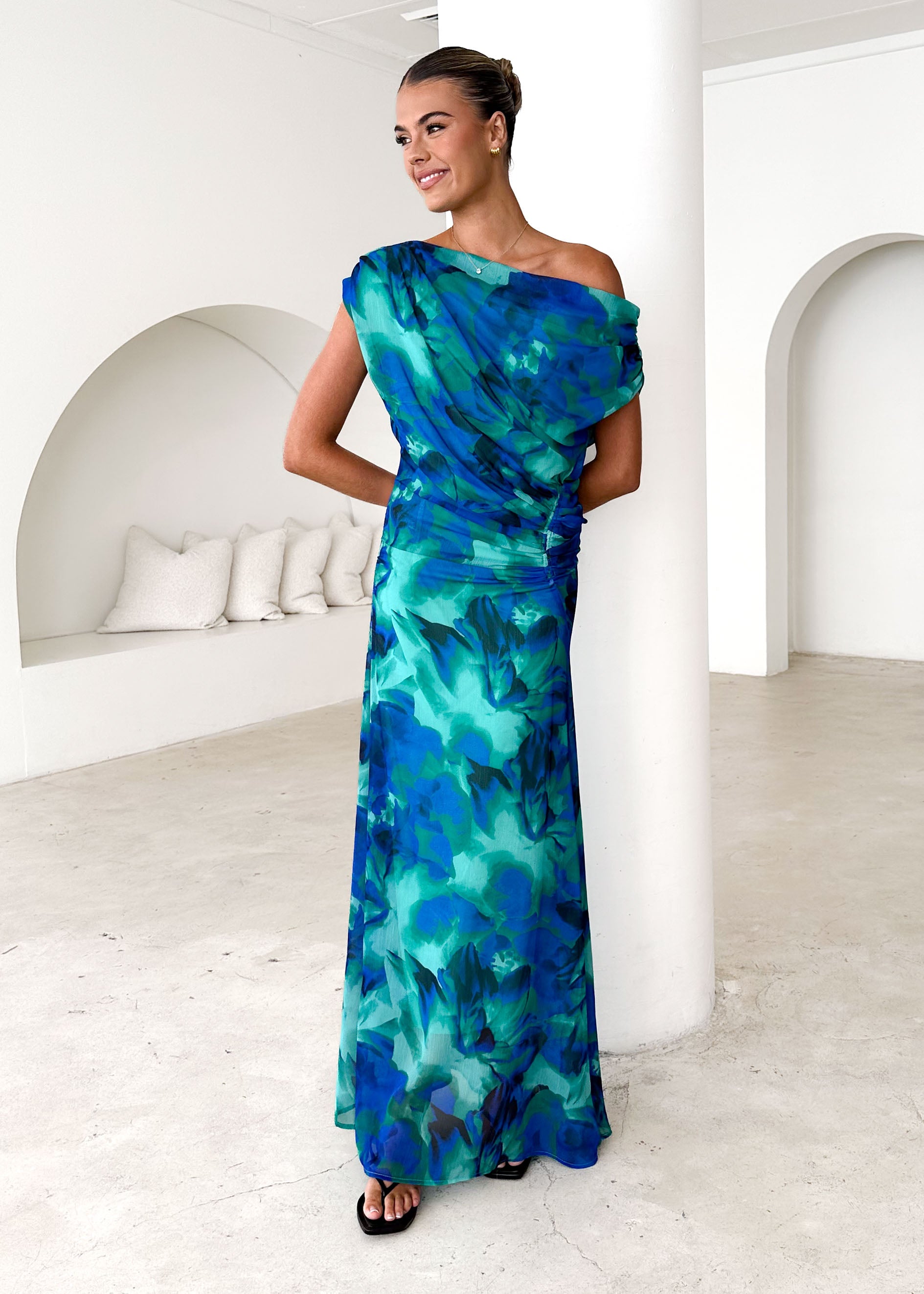 Olsen Off Shoulder Maxi Dress - Blue Lagoon