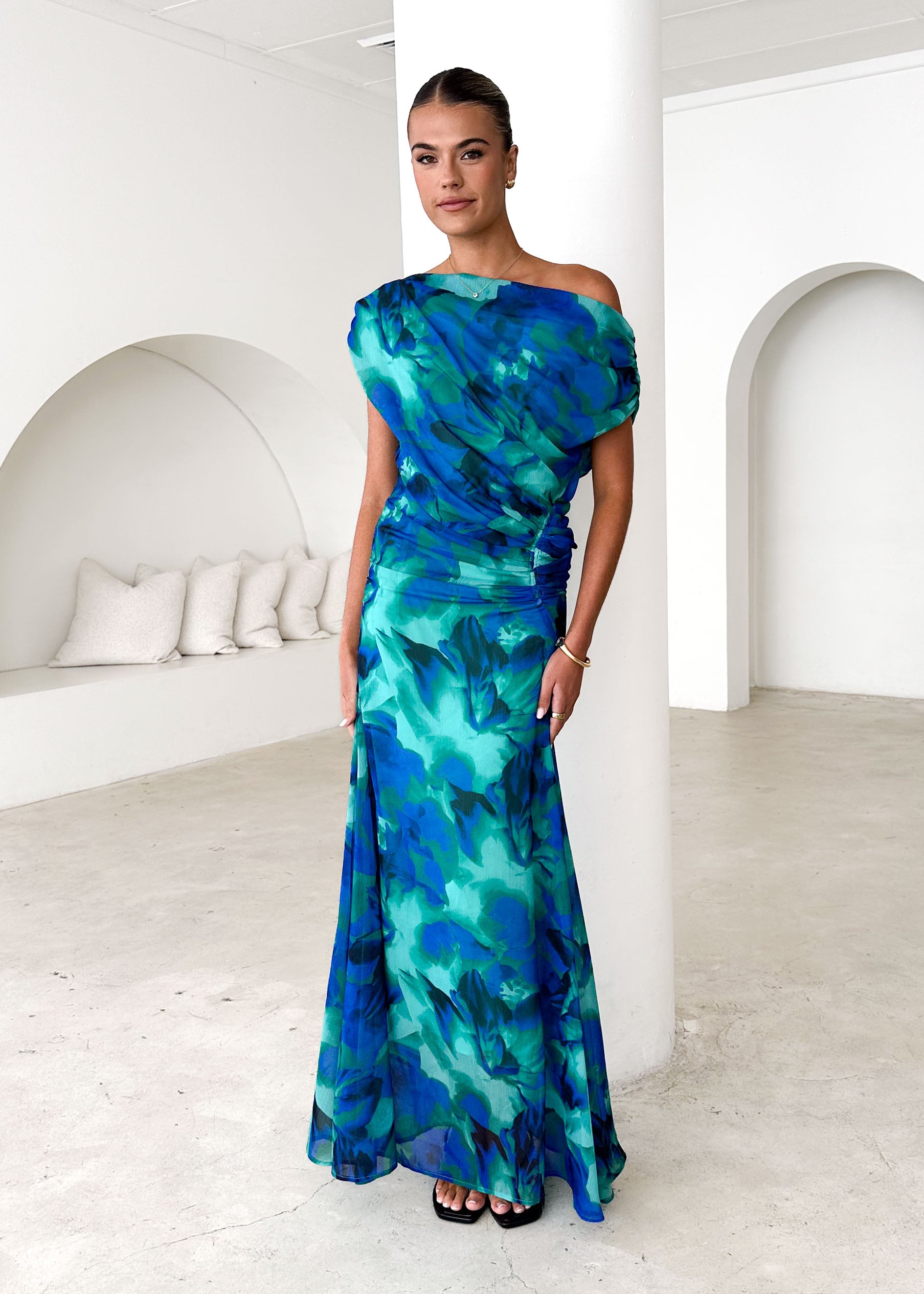 Olsen Off Shoulder Maxi Dress - Blue Lagoon