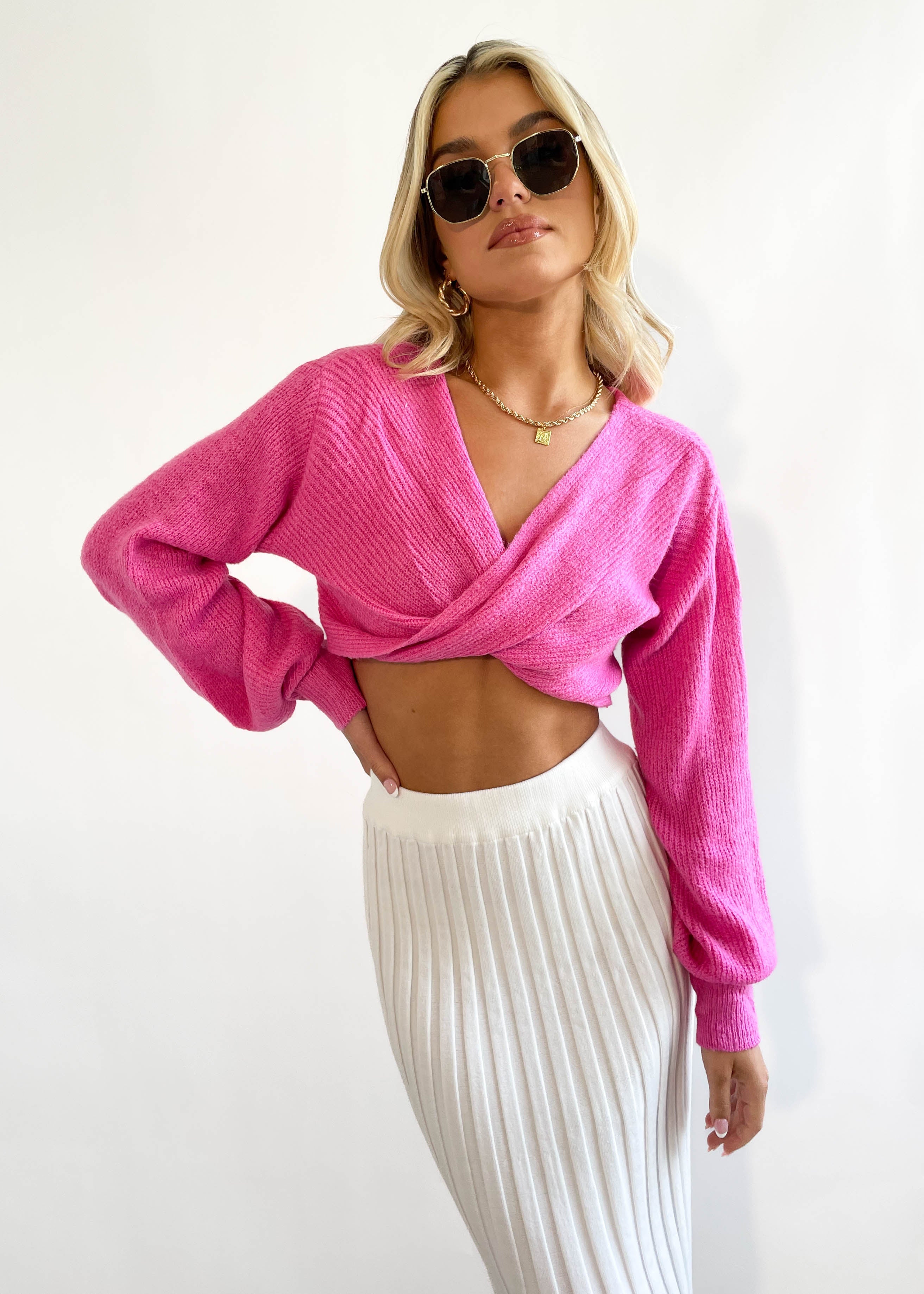 Kesor Cropped Sweater - Hot Pink