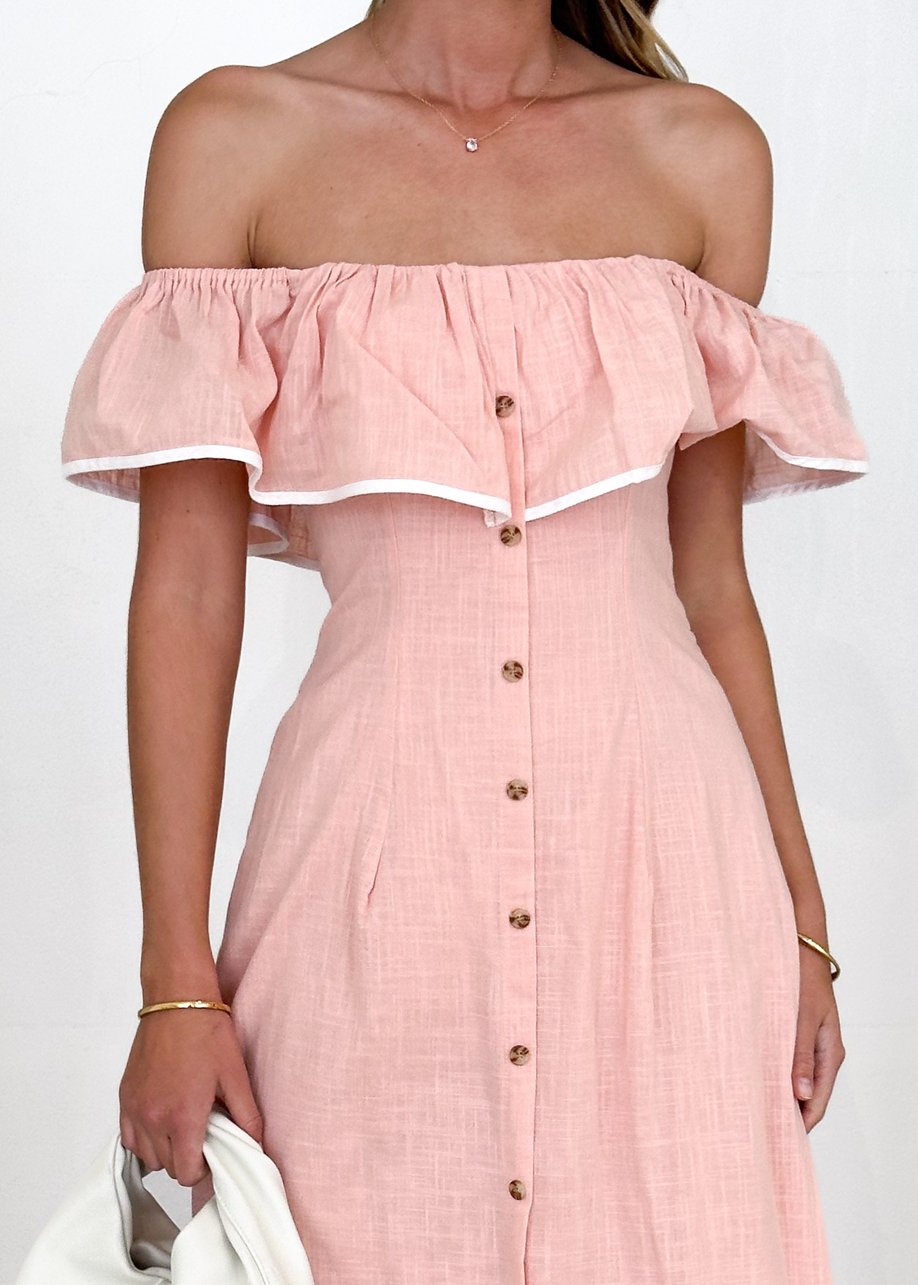 Genesis Off Shoulder Midi Dress - Blush