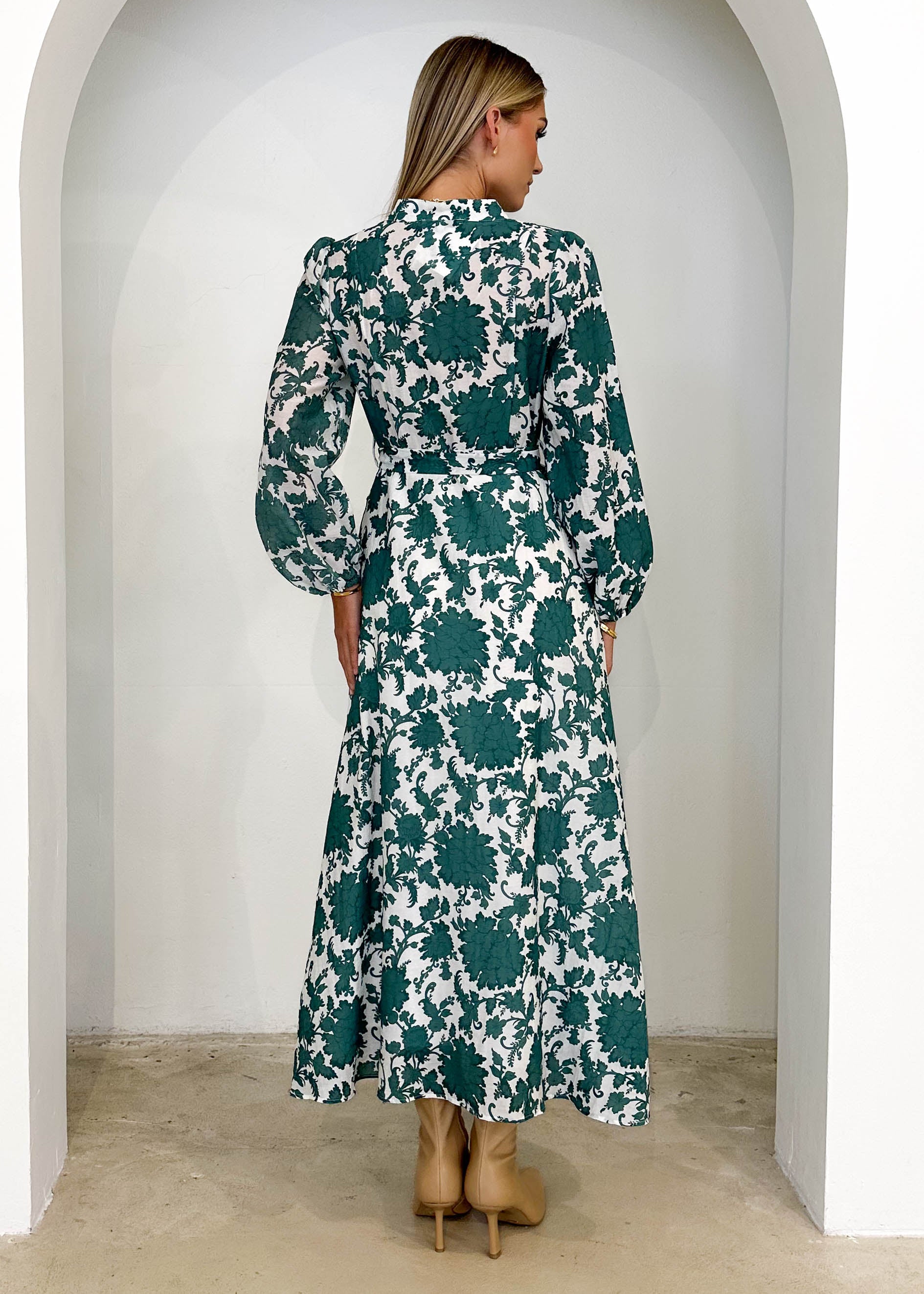 Gretra Midi Dress - Green Floral