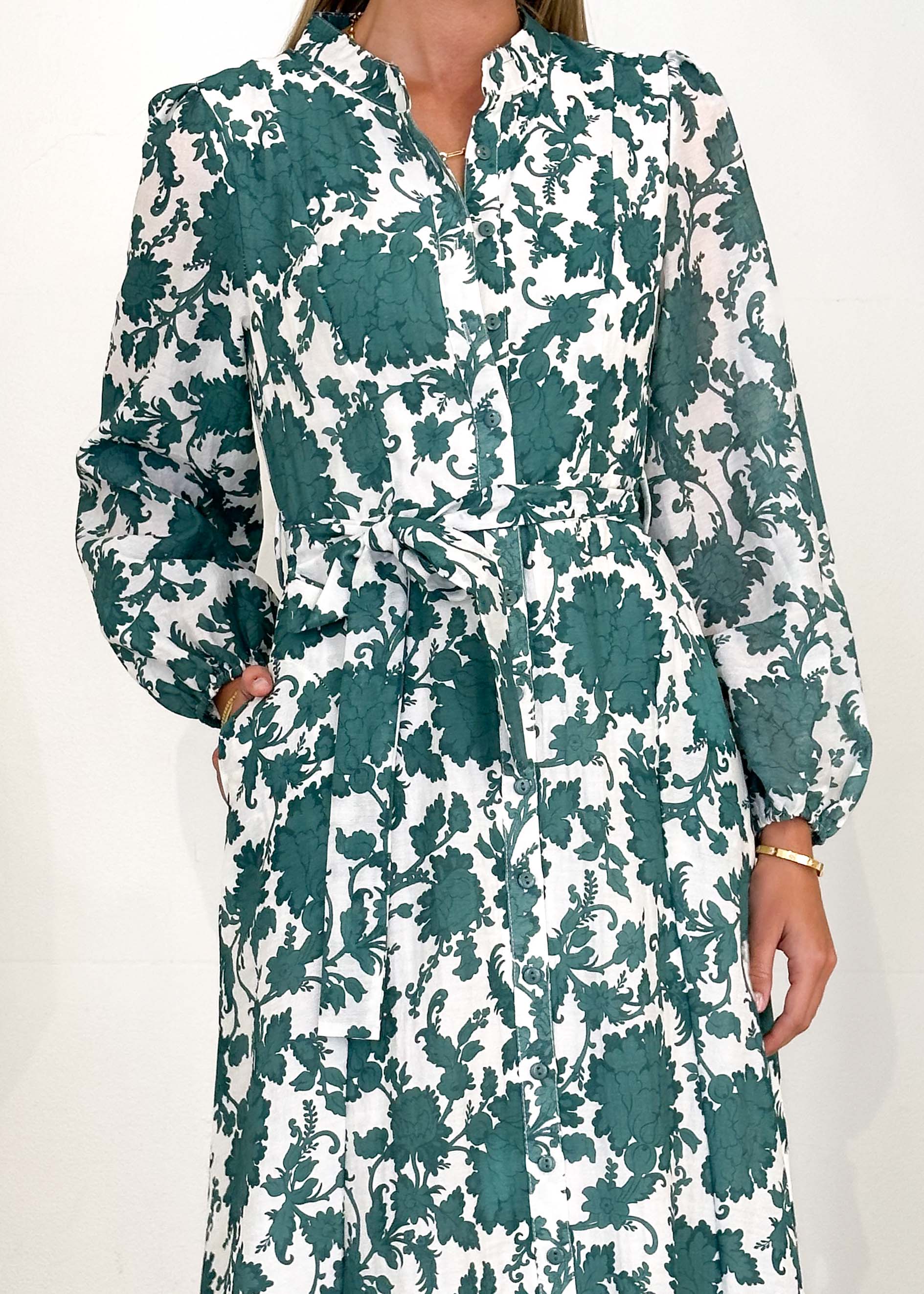 Gretra Midi Dress - Green Floral