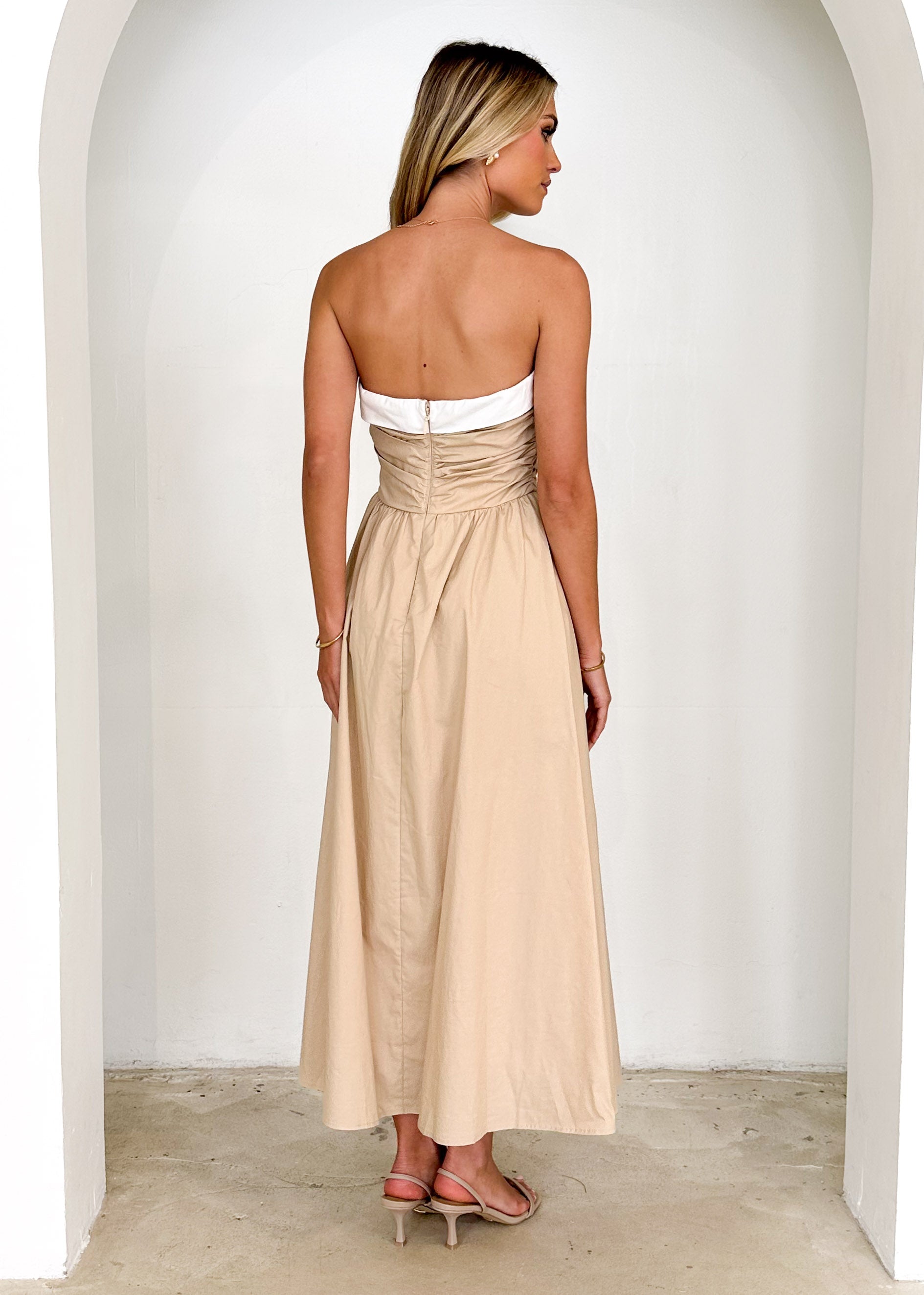 Sahara Strapless Midi Dress - Beige