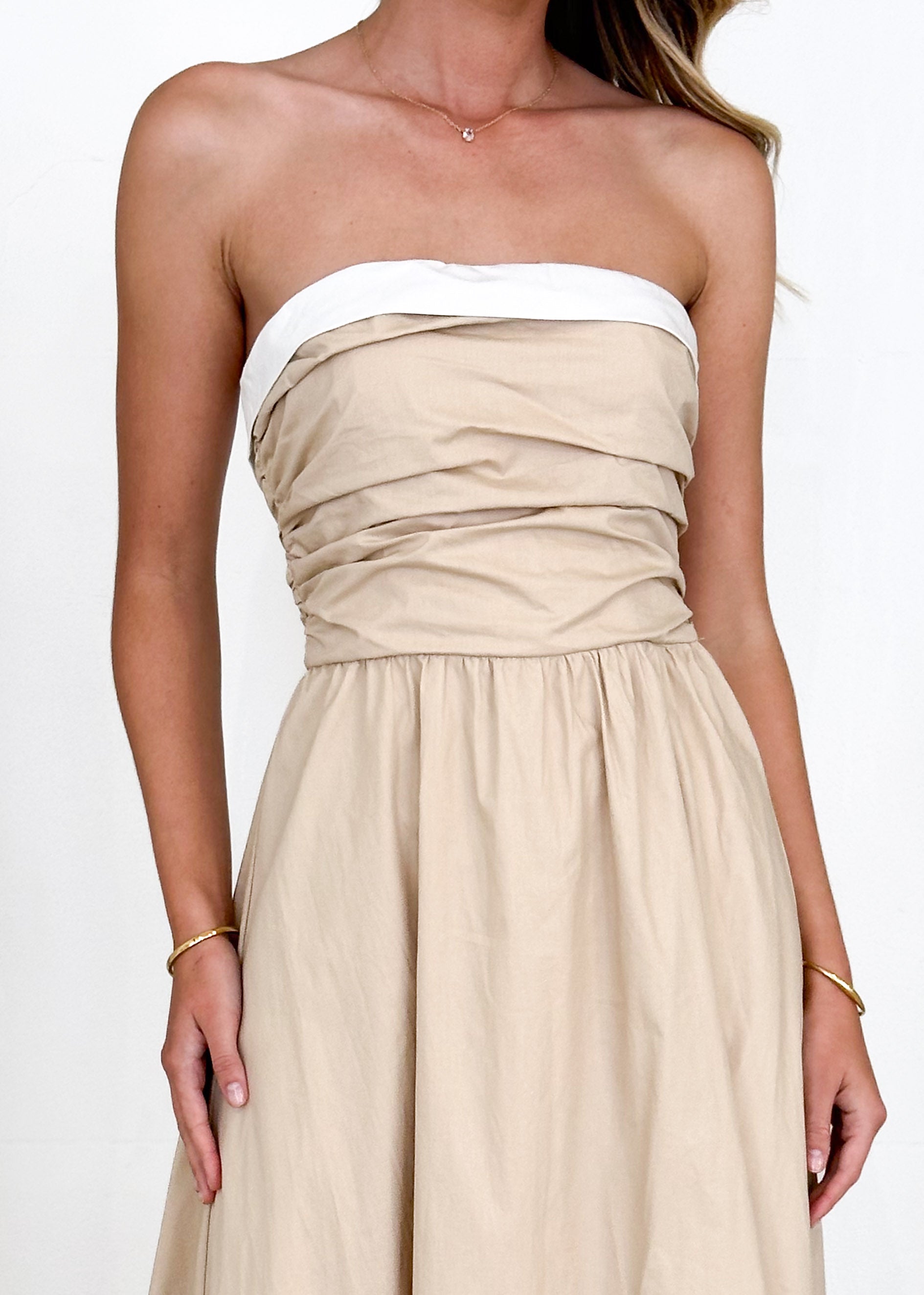 Sahara Strapless Midi Dress - Beige