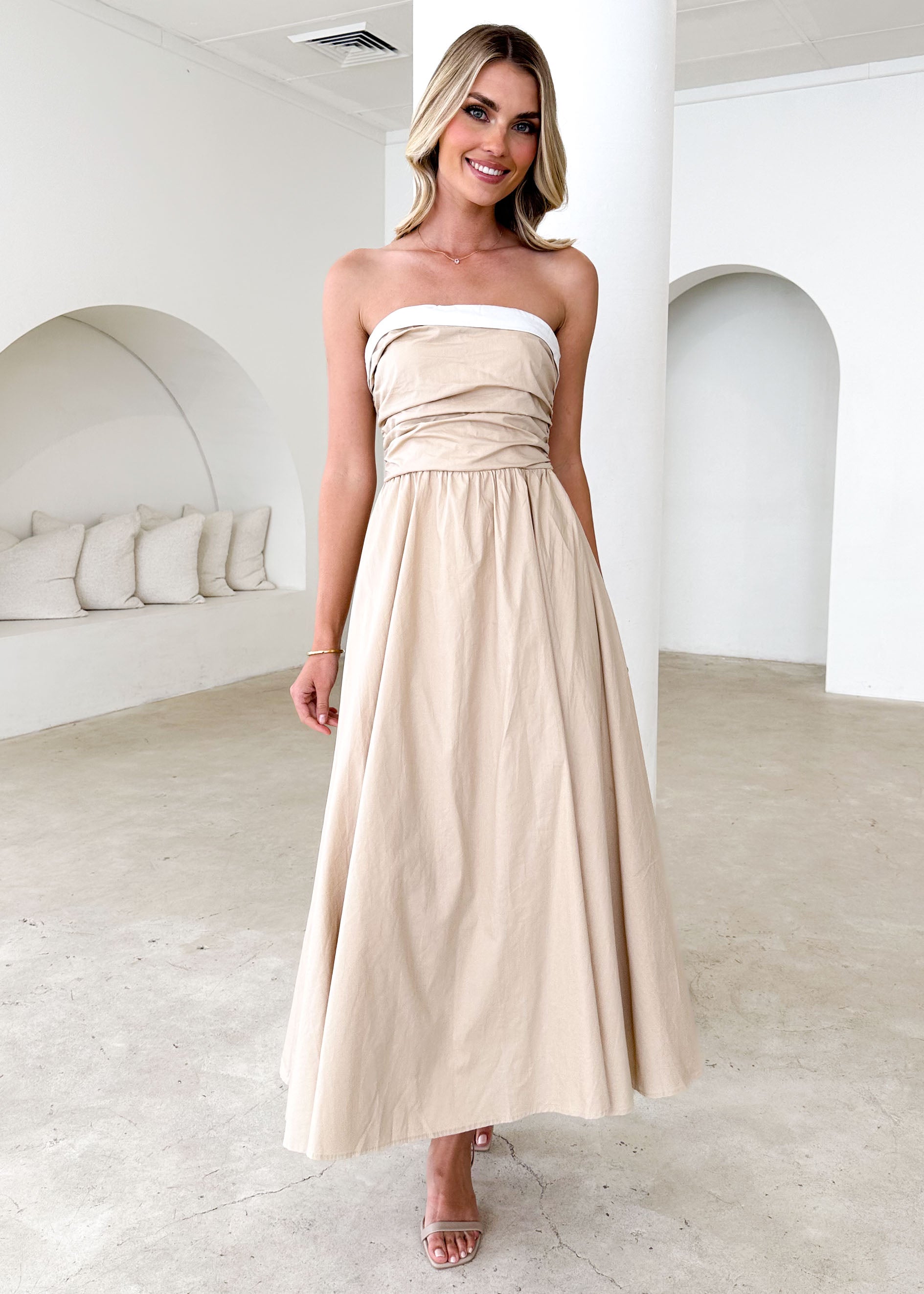 Sahara Strapless Midi Dress - Beige